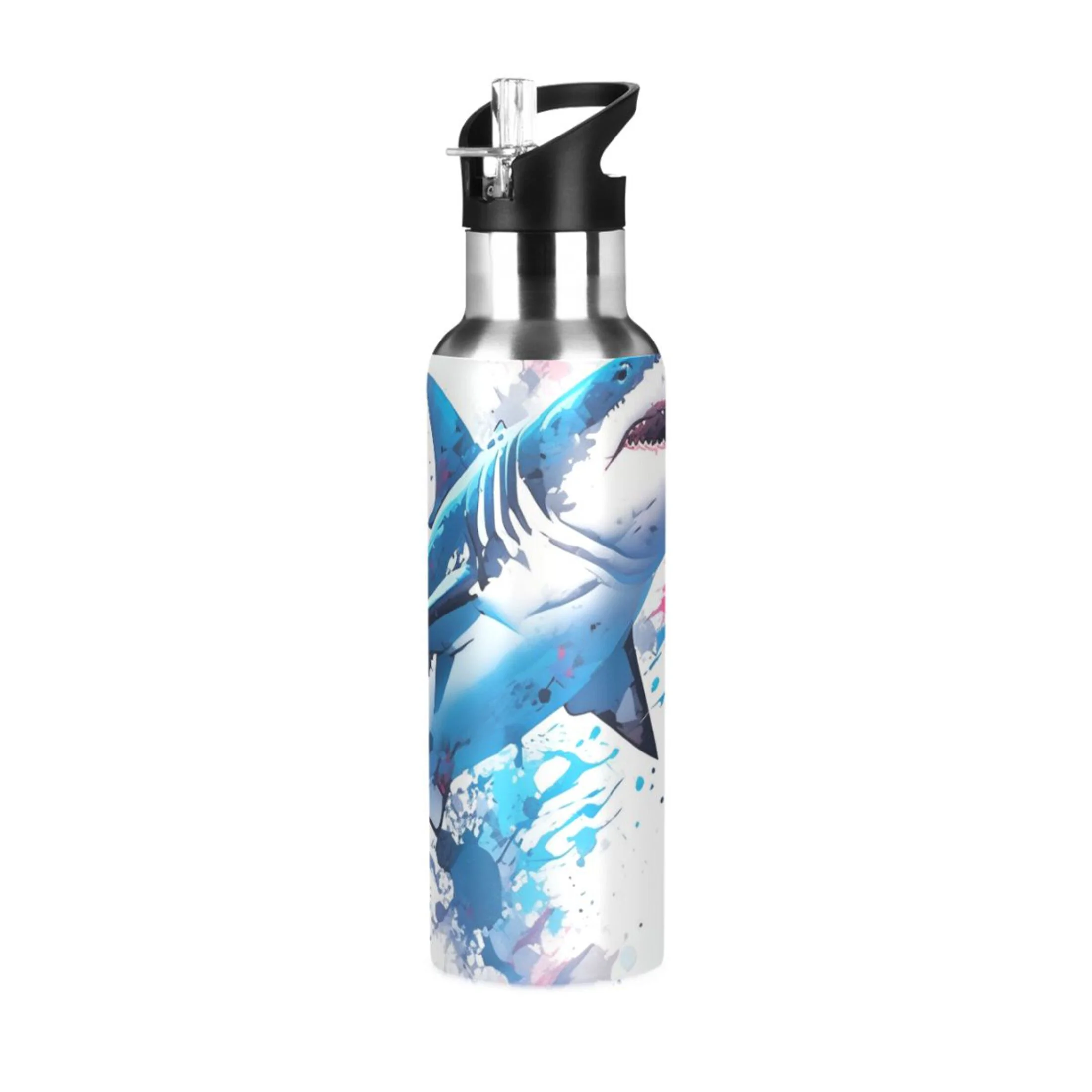 Shark Water Bottles Insulated Thermos Kids Stainless Steel Bottle with Straw Lid Flask Leakproof for Sports Gym 20 oz
