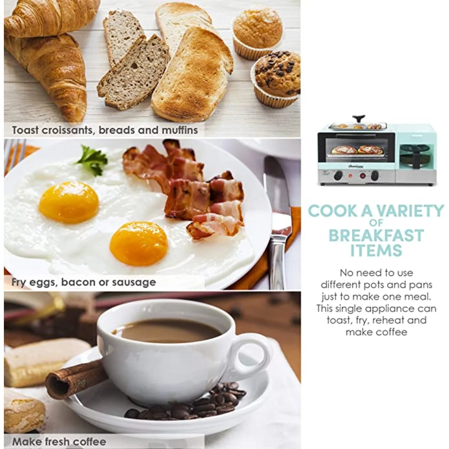 Elite Gourmet New Collection 3-in-1 Multifunctional Breakfast Center, Toaster Ovens.