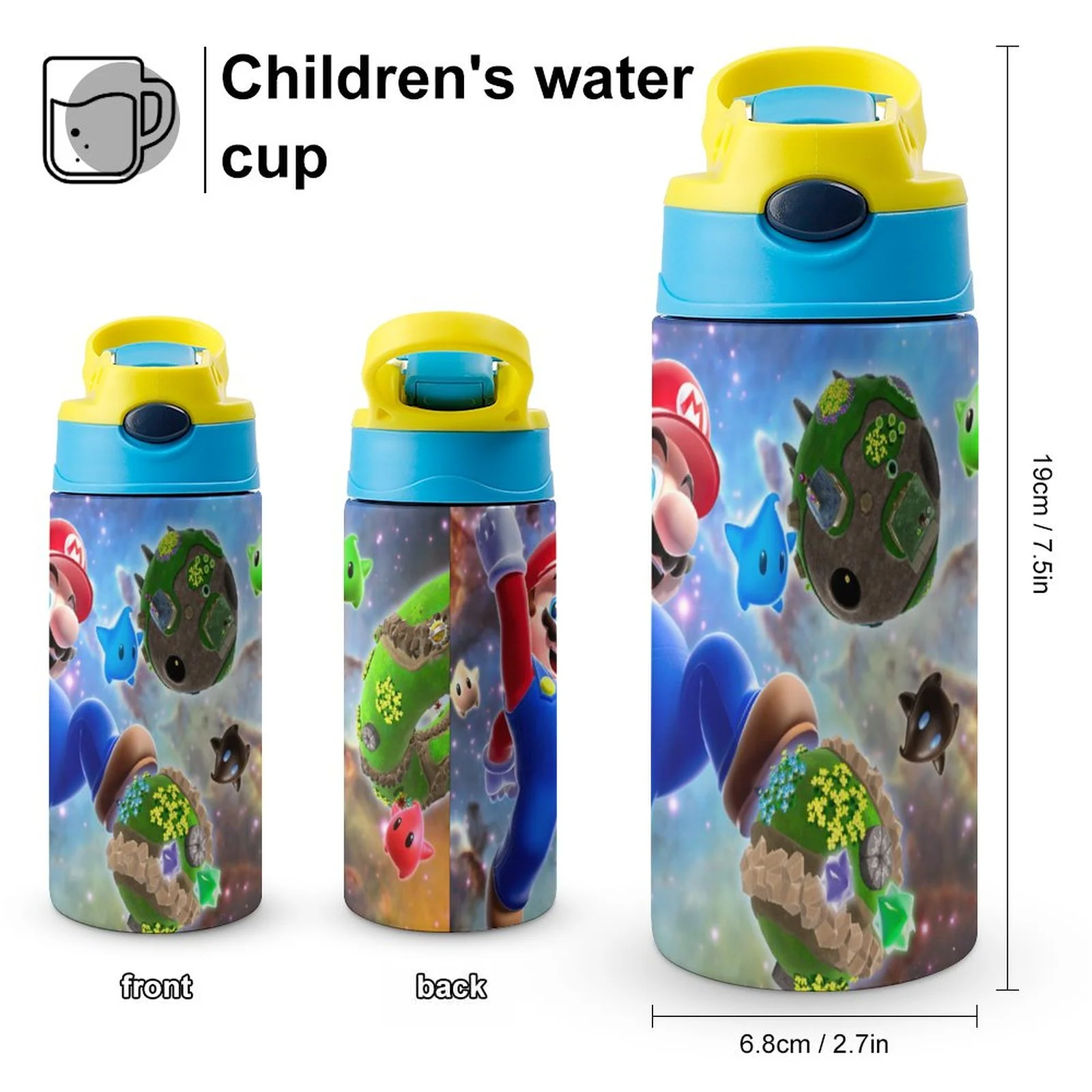 Mario Galaxy Kid's Insulated Water Bottle With Straw Vacuum Stainless Steel Cup Leak-Proof Children Toddler Thermoses
