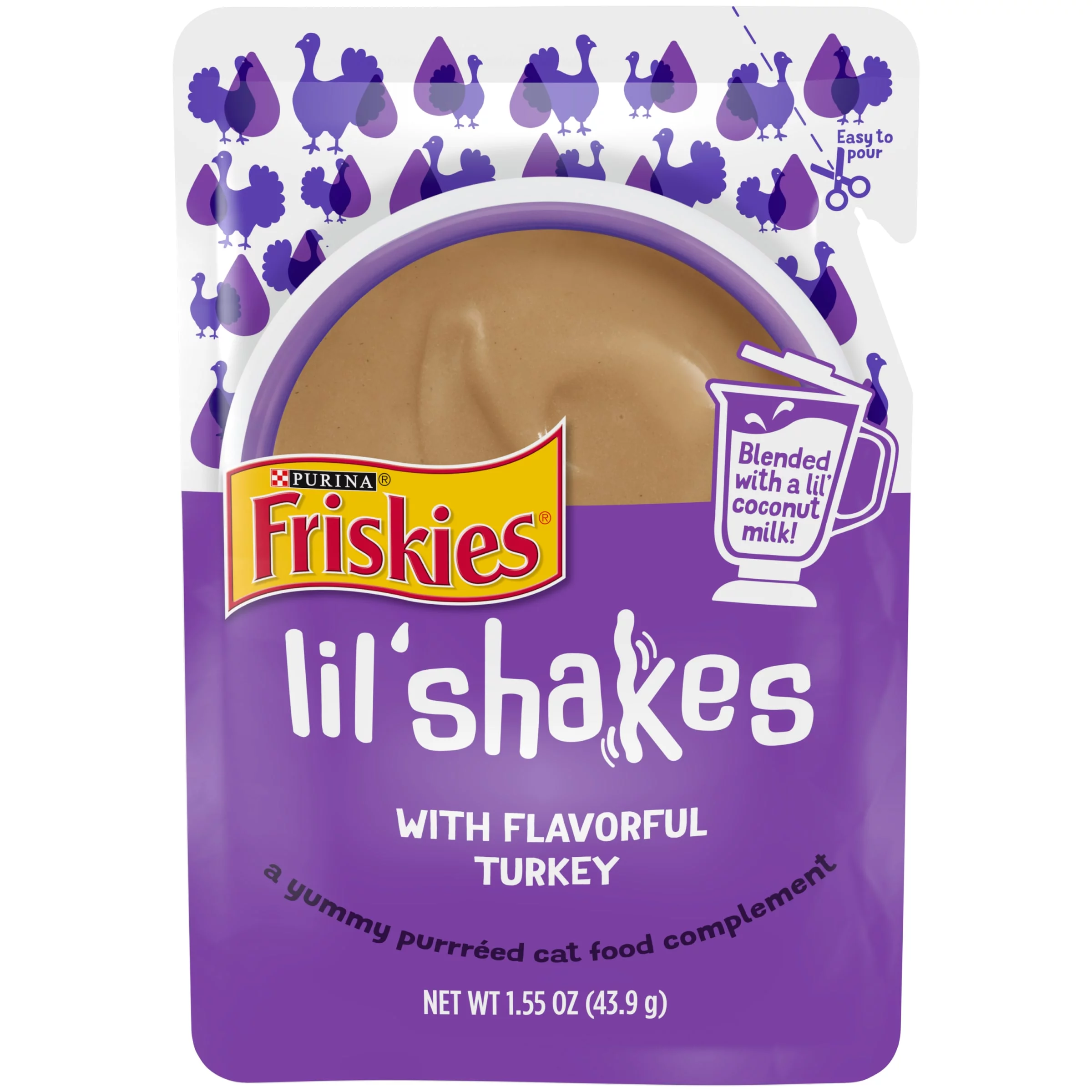 Purina Friskies Wet Puree Cat Food Topper, Lil' Shakes Cat Snacks With Flavorful Turkey