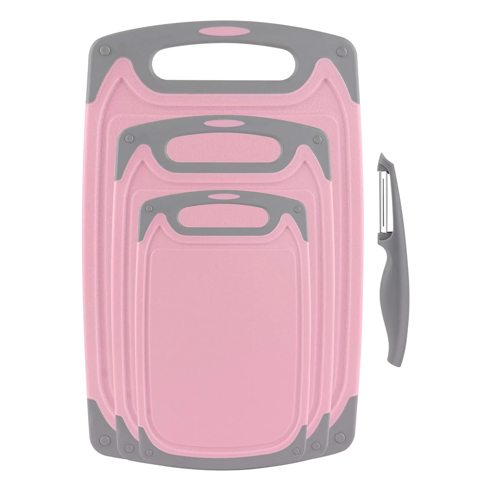 Cutting Boards for Kitchen Plastic Chopping Board Set of 4 with Non-Slip feet Pink