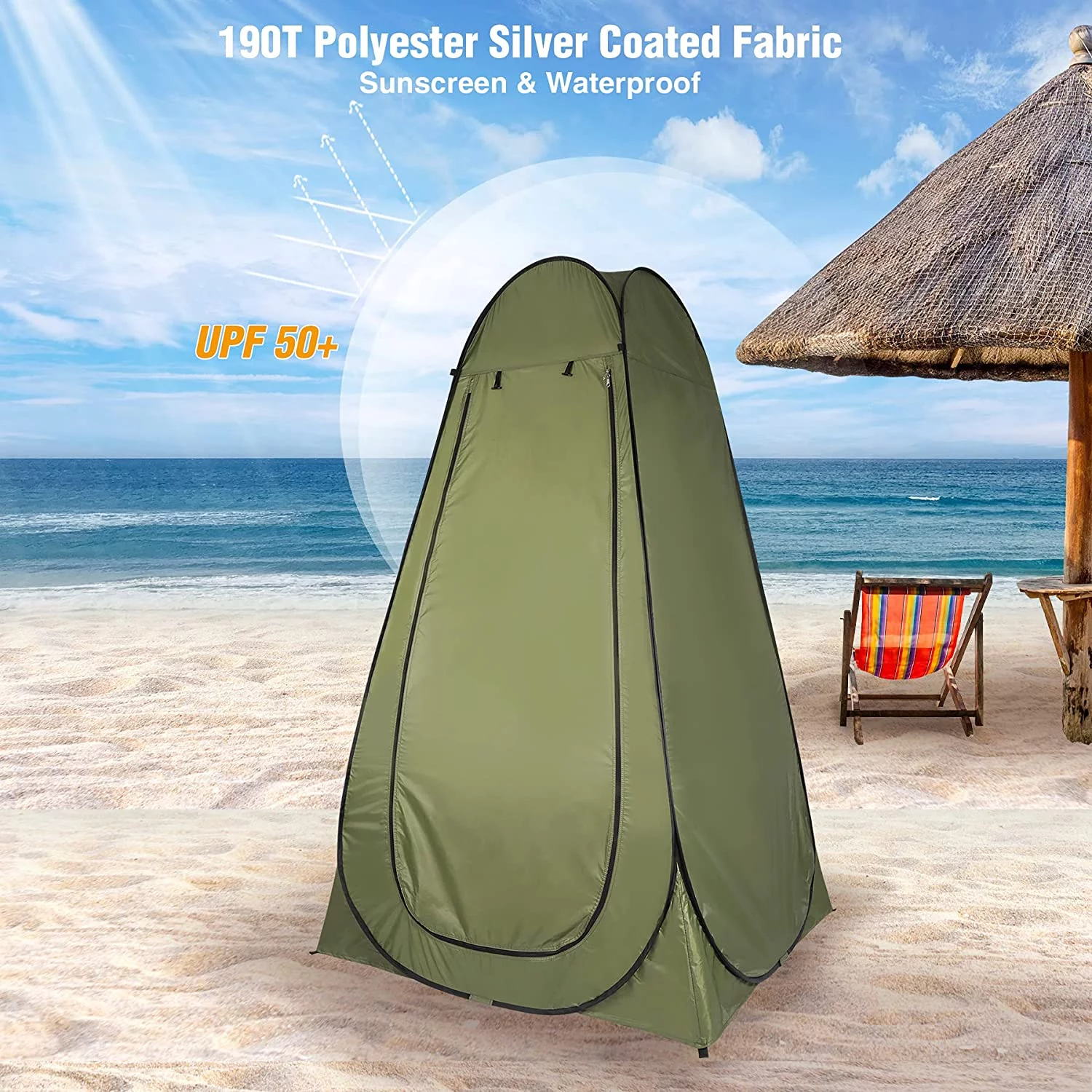 REDCAMP Pop Up Portable Shower Tent for Camping with Floor, Instant Outdoor Privacy Shelter Tent with Carry Bag, Green