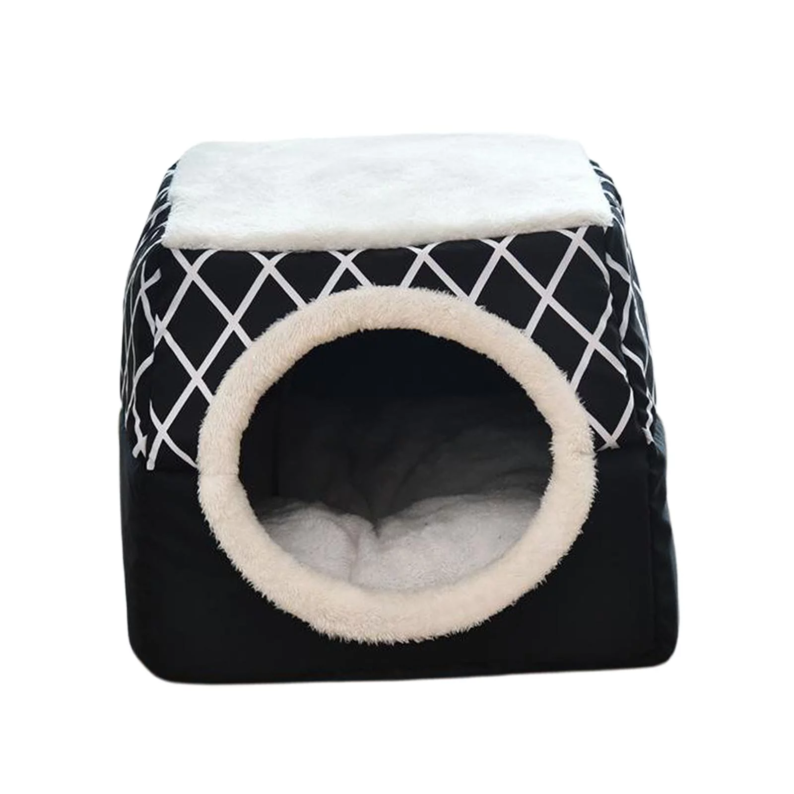 Pet Bed Cat Bed for Indoor Cats 2-in-1 Foldable Cat Bed Cat Tent  Washable Self-Warming Cave for Indoor Cats Small Dogs Puppy 13.78x12.99x11.81 Inch Black