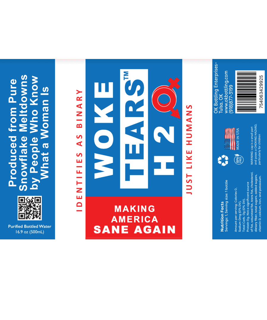 WOKE TEARS Premium Purified Bottled Water - Binary H2O Label - 6-pack - 16.9 oz