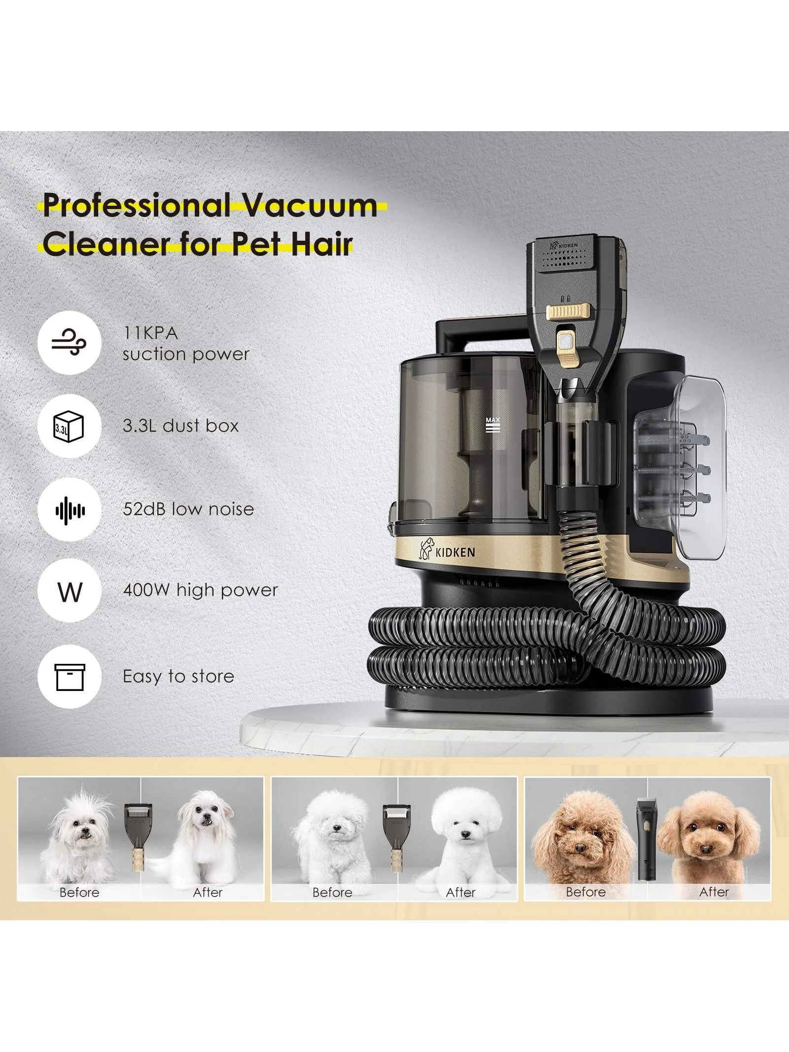 Pet Grooming Set with Vacuum Cleaner - 3.3 L, 13 Kpa, Quiet Clipper for Dogs and Cats, Electric Pet Brush, All-in-One Solution for Pet Hair Care