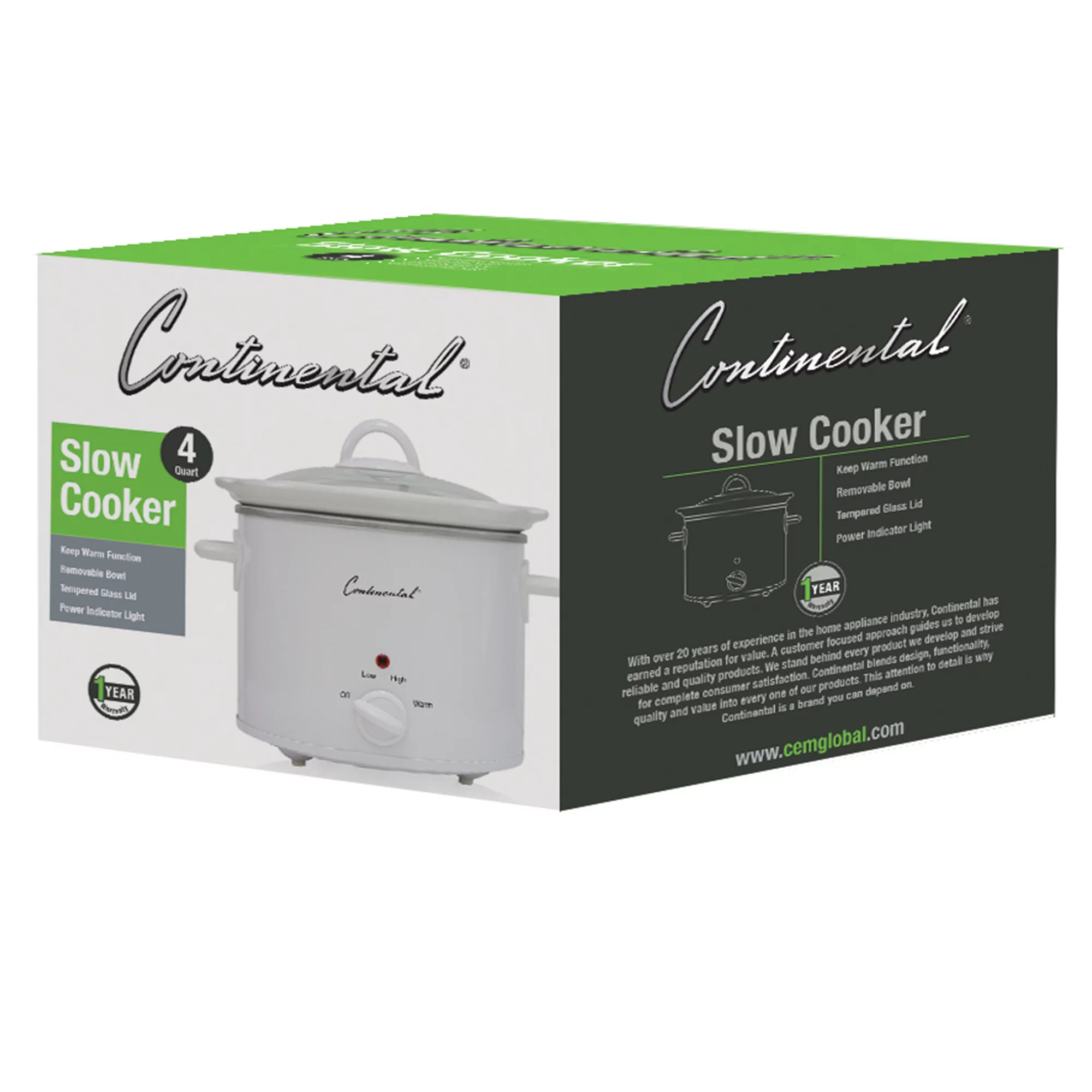 Continental Electric 4-Quart Round Slow Cooker