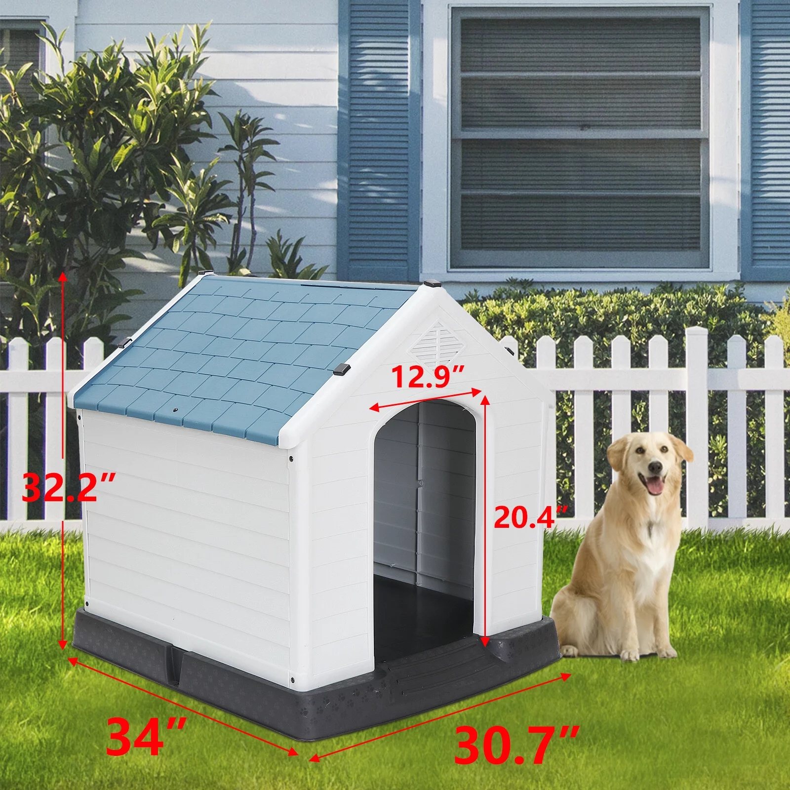 HomGarden Large Dog House Waterproof Pet Shelter Kennel W/Air Vents & Elevated Floor