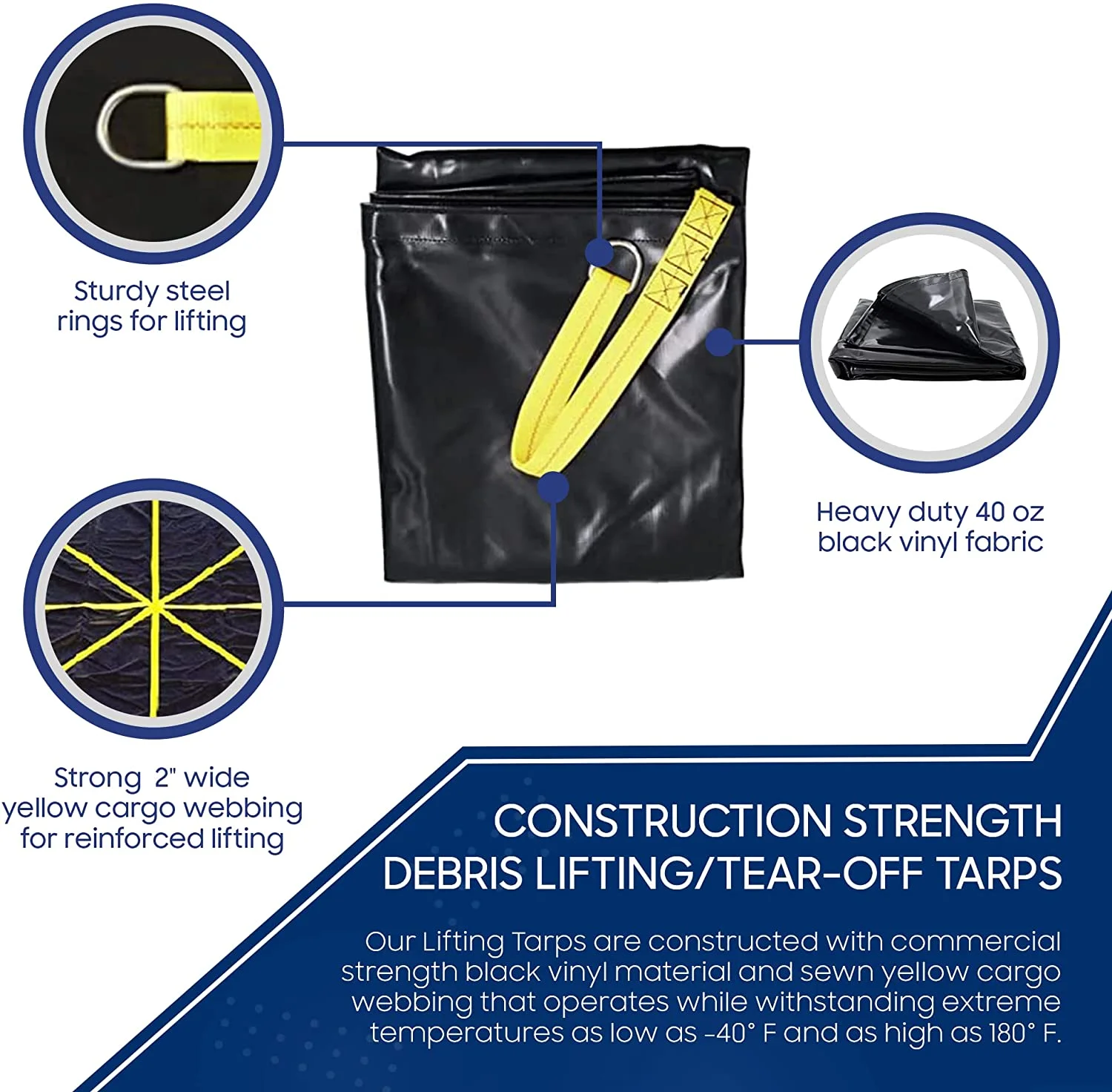 Tarps Now Debris Lifting Tarp, PVC Coated Tarps Cover with D-Rings (10' x 10')