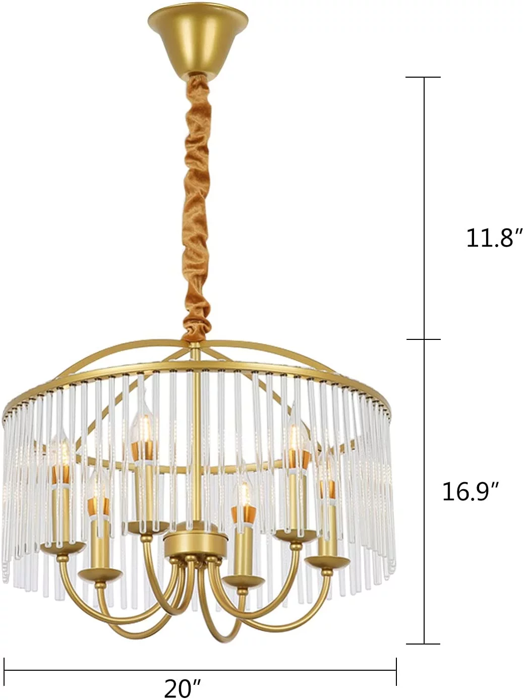 TFCFL Golden Crystal Ceiling Chandelier Lamp 6 Bulb E12 , 11.8 Inch Adjustable Link Vintage Lamp Crystal Pendant for Living Room Kitchen Cafe Shop