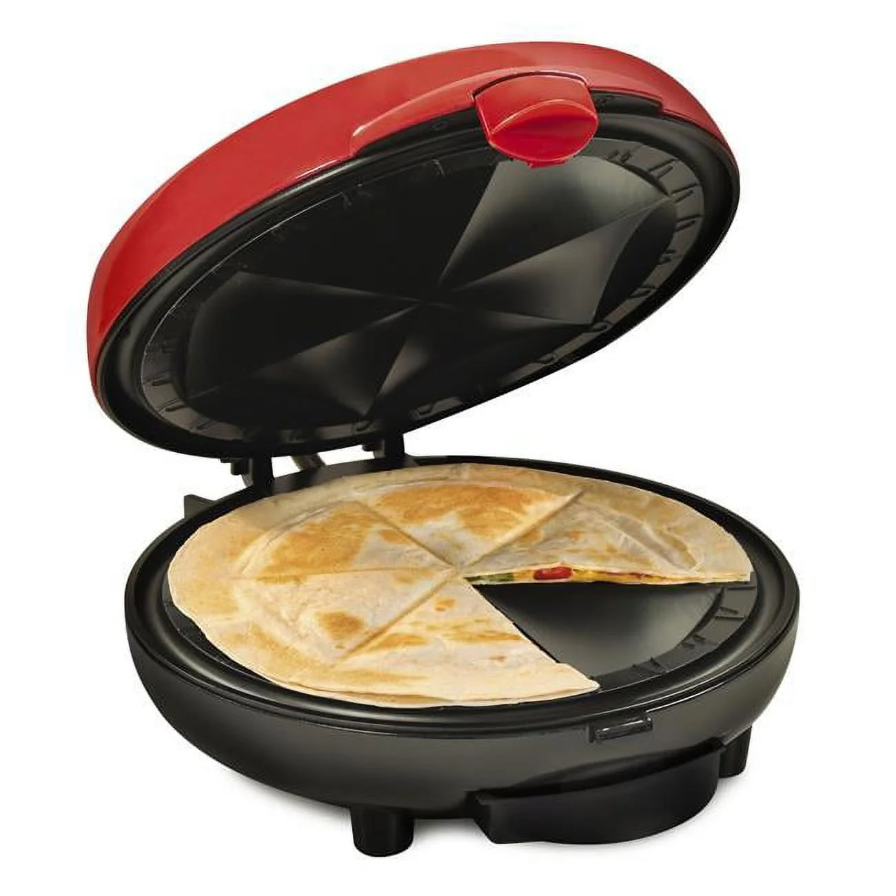 6-Wedge Electric Quesadilla Maker with Extra Stuffing Latch, Red