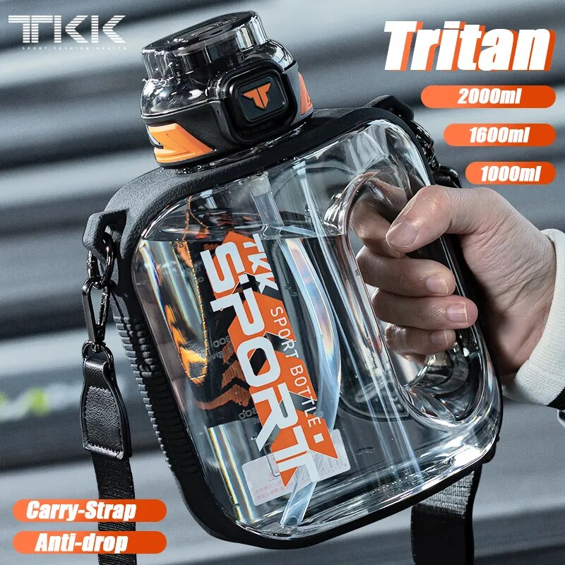 1/1.6/2L Sports Water Bottle TRITAN Large Capacity Creative Cup Heat Resistant Outdoor Adult Travel Kettle Gym Fitness Jugs 1.6L Tritan White