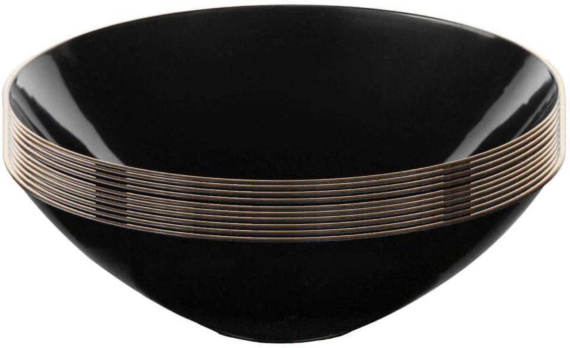 (10 PACK) EcoQuality 16 oz Black Plastic Round Bowls with Gold Rim - Disposable Plastic Soup Bowls, Heavy Duty Plastic Salad Bowls, Dessert Bowl for Baby Showers, Weddings, Birthday Party