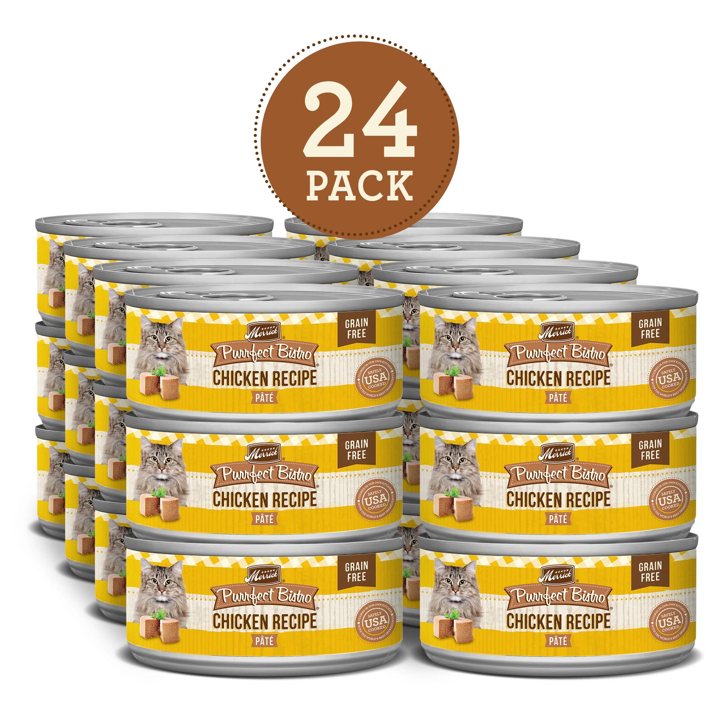 (24 Pack) Merrick Purrfect Bistro Grain Free Wet Cat Food Chicken Recipe Pate, 5.5 oz Cans