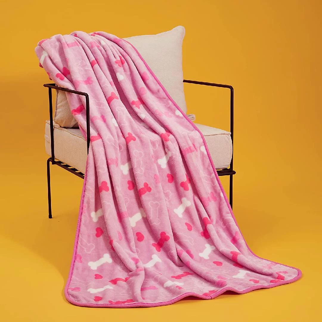 Luxurious Dog Blanket, 350 GSM Super Fuzzy Microplush Fleece Pet Blankets for Small Medium Large Dogs and Cats, Pink Bone, 64 × 40 Inches