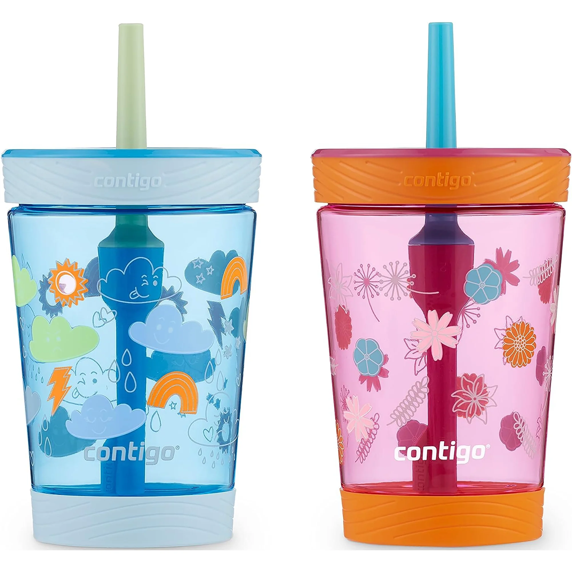 Contigo Kid's 14 oz. Spill-Proof Tumbler with Straw 2-Pack- Wildflowers/Clouds