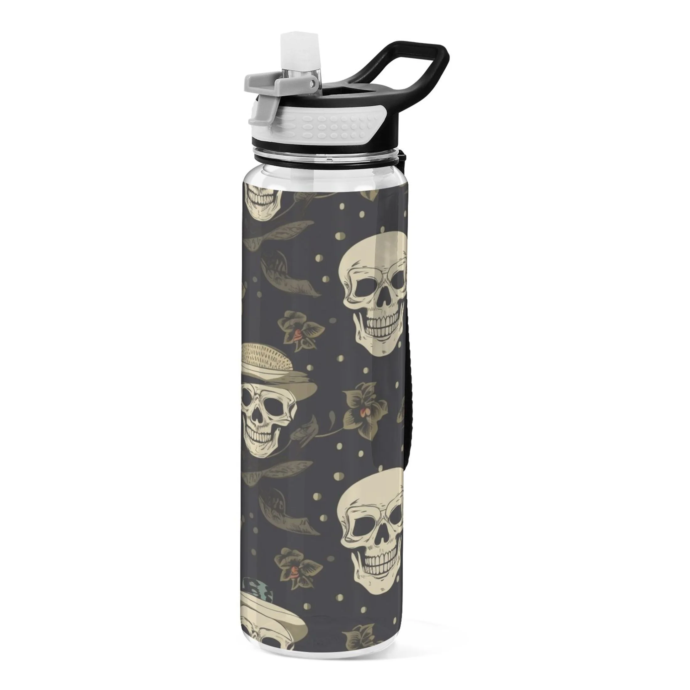 Skeleton Skull 32oz Sports Water Bottles Leakproof Tritan Bottle with Straw BPA Free Clear Bottle for Fitness Gym Outdoor Cycling