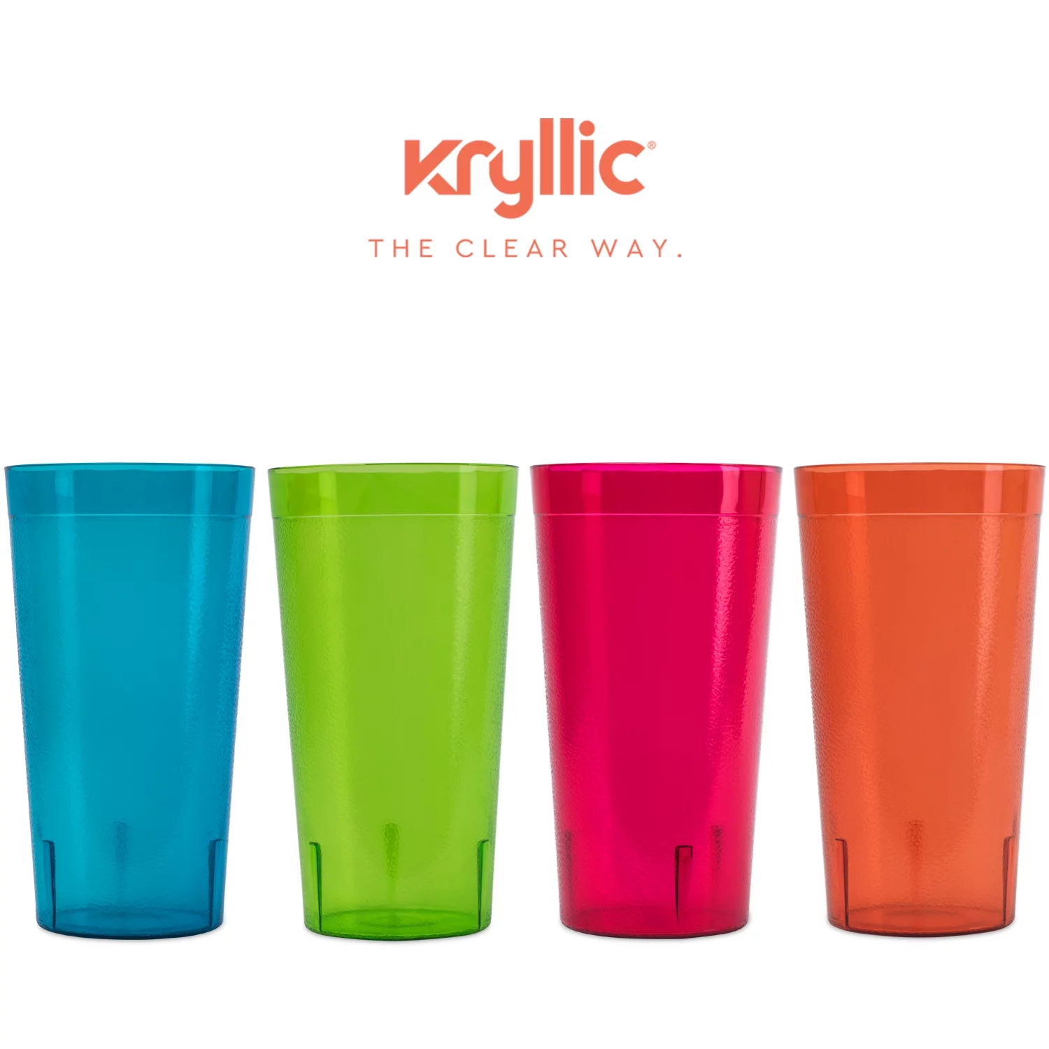 Plastic Cup Tumblers Drinkware Glasses - Break Resistant 20 oz. Kitchen Restaurant High Quality Set of 16 in 4 Assorted Colors - Best Gift Idea By Kryllic