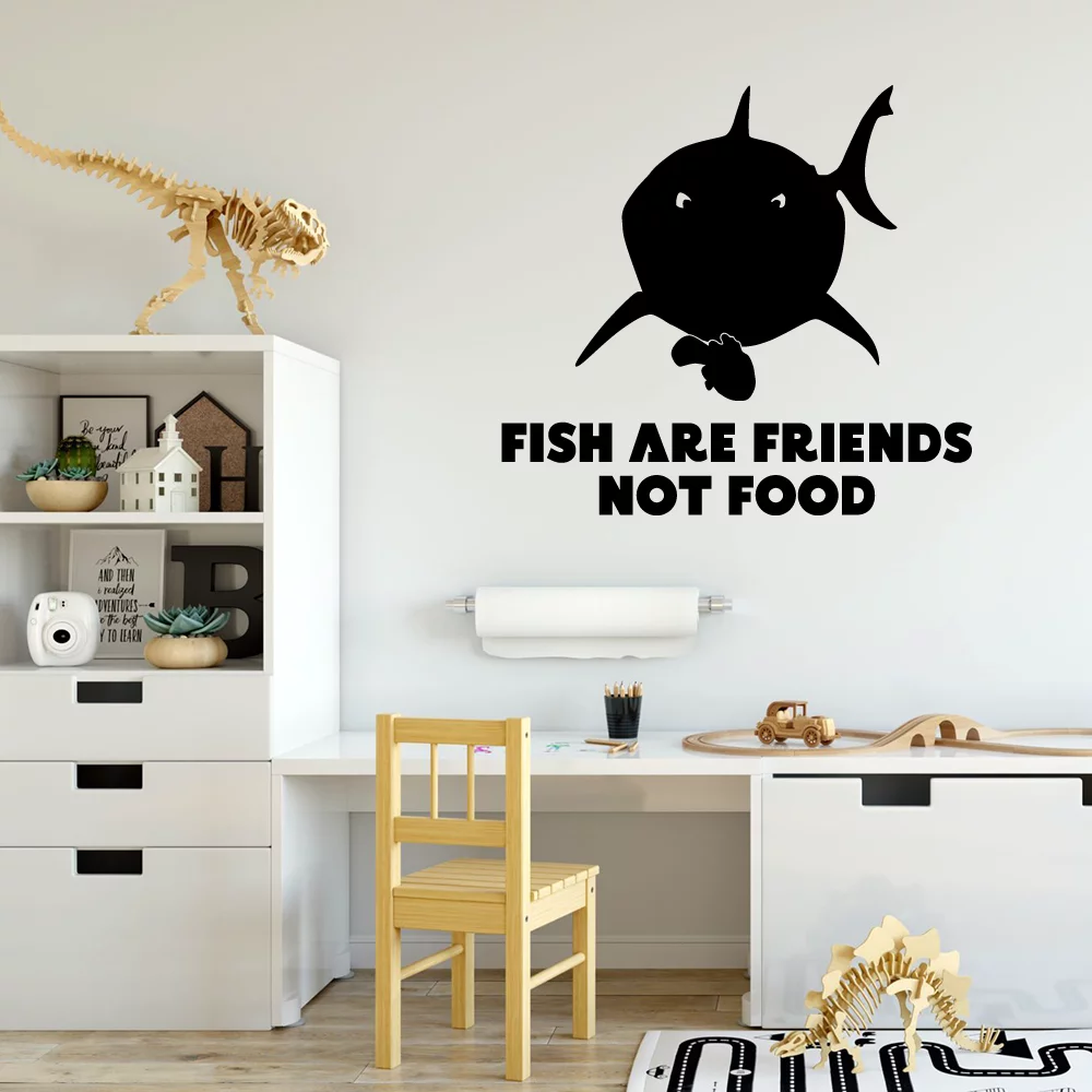 Fish Are Friends Not Food - Finding Nemo Quote Disney Movie Nemo And Bruce Shark Silhouette Finding Nemo Quotes Vinyl Wall Art Wall Sticker Wall Decal Bedroom Classroom Nursery Size (22x30 inch)