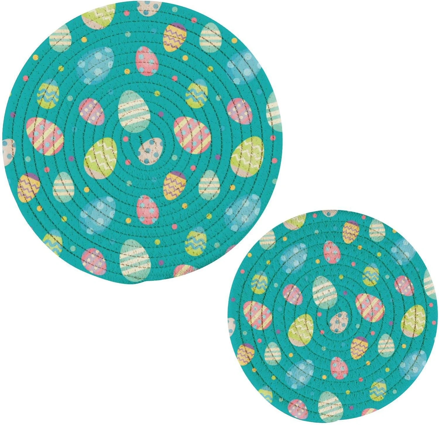 GZHJMY Easter Eggs Heat Resistant Trivets Potholders 2PCS, Round Cotton Weave Handmade Pot Holder, Non-Slip Hot Mats Kitchen Dining Plate Mat55 for Kitchen Pans Bowl Teapot