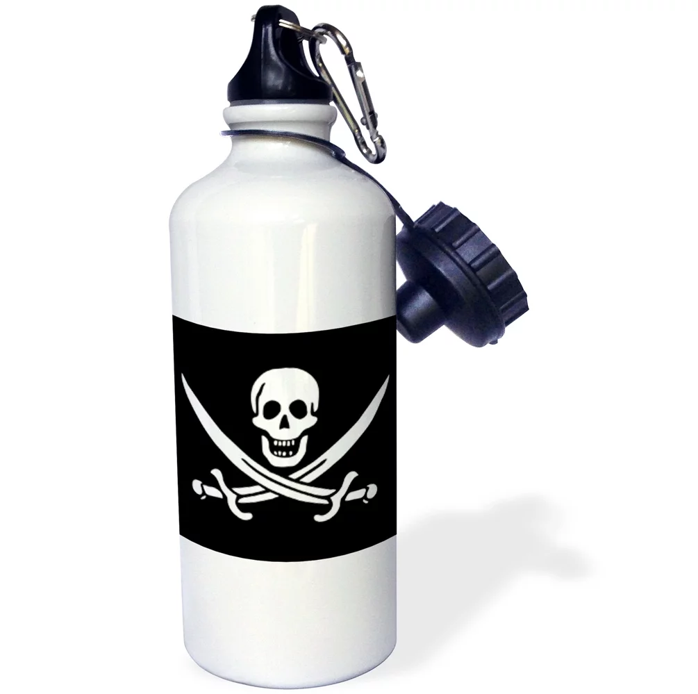 3dRose Black and White Pirate of Skull - Water Bottle, 21-ounce