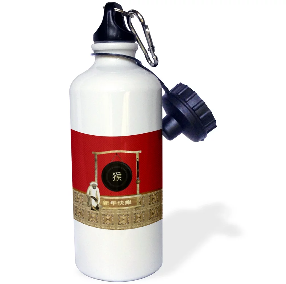 3dRose Monkey Next to Dong, Sign of the Monkey and Happy New Year in Chinese - Water Bottle, 21-ounce