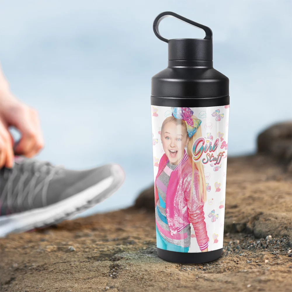 Jojo Siwa Official Girl Stuff 18 oz Insulated Water Bottle, Leak Resistant, Vacuum Insulated Stainless Steel with 2-in-1 Loop Cap
