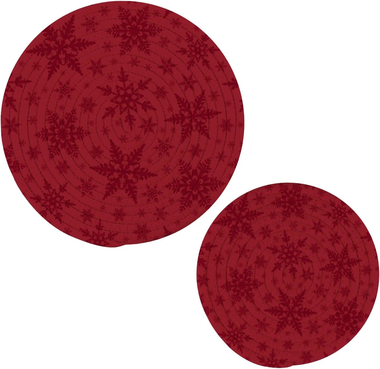 GZHJMY Christmas Red Snowflake Heat Resistant Trivets Potholders 2PCS, Round Cotton Weave Handmade Pot Holder, Non-Slip Hot Mats Kitchen Dining Plate Mat for Kitchen Pans Bowl Teapot