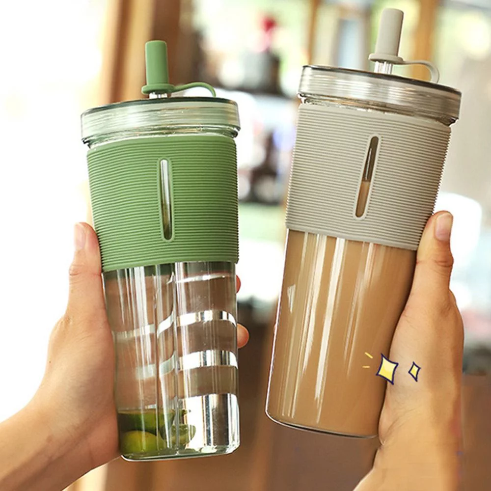 700ml Kettle Transparent Large Capacity Drink Bottle Plastic Cup Water Bottle Straw Cup RED