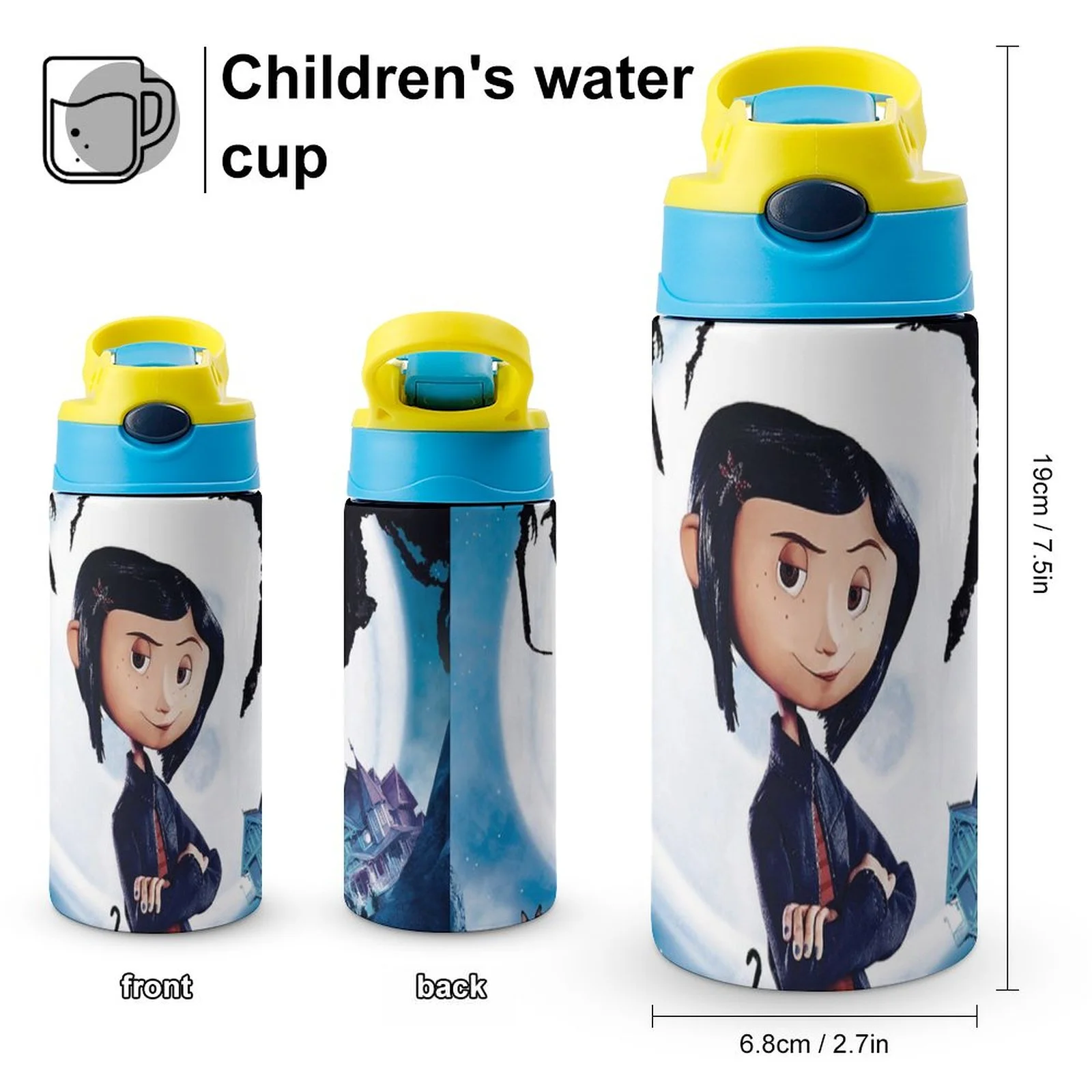 Coraline Film Kid's Insulated Water Bottle With Straw Vacuum Stainless Steel Cup Leak-Proof Children Toddler Thermoses