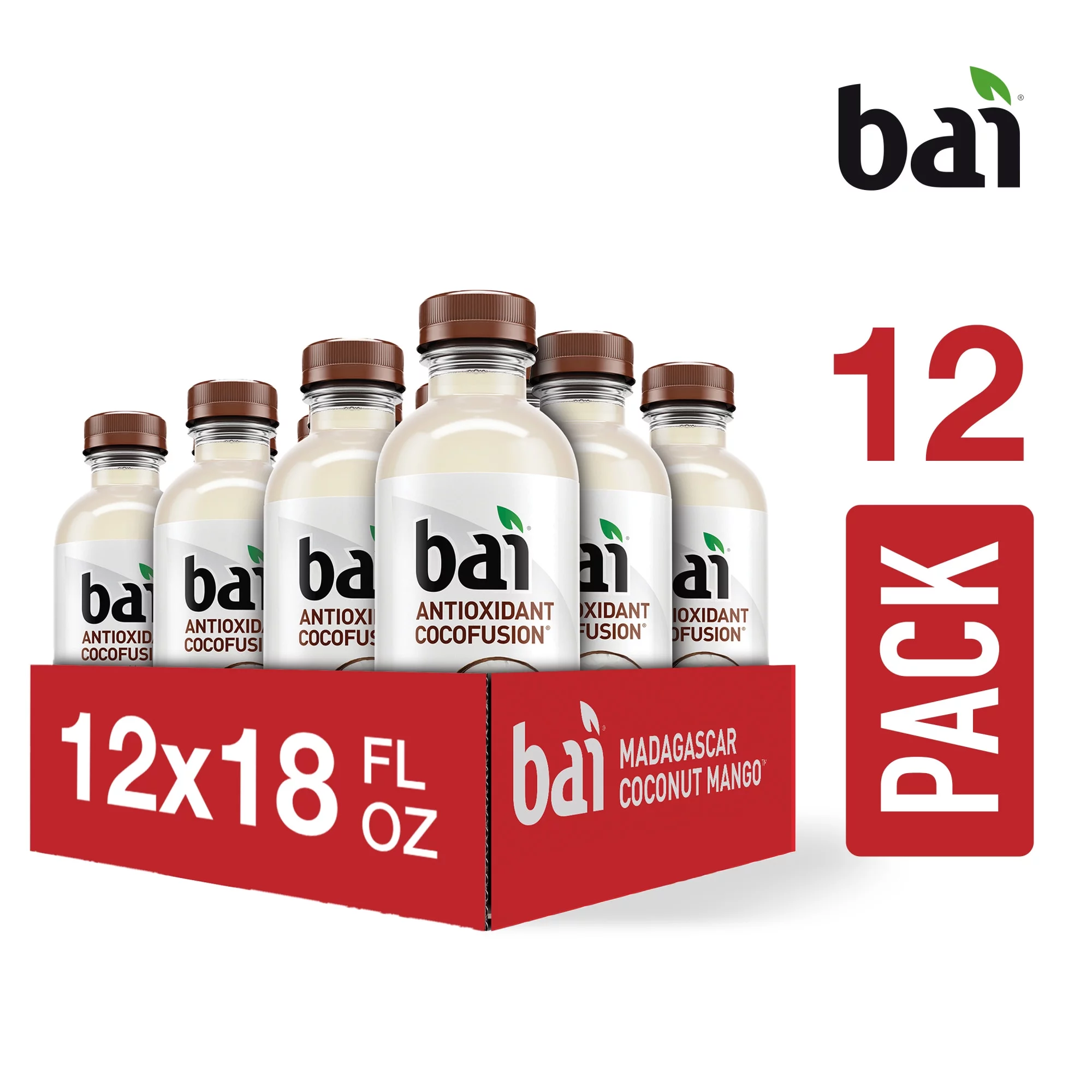 Bai Gluten-Free, Madagascar Coconut Mango, Antioxidant Infused Drinks, 18 Fl Oz, 12 Pack Bottles