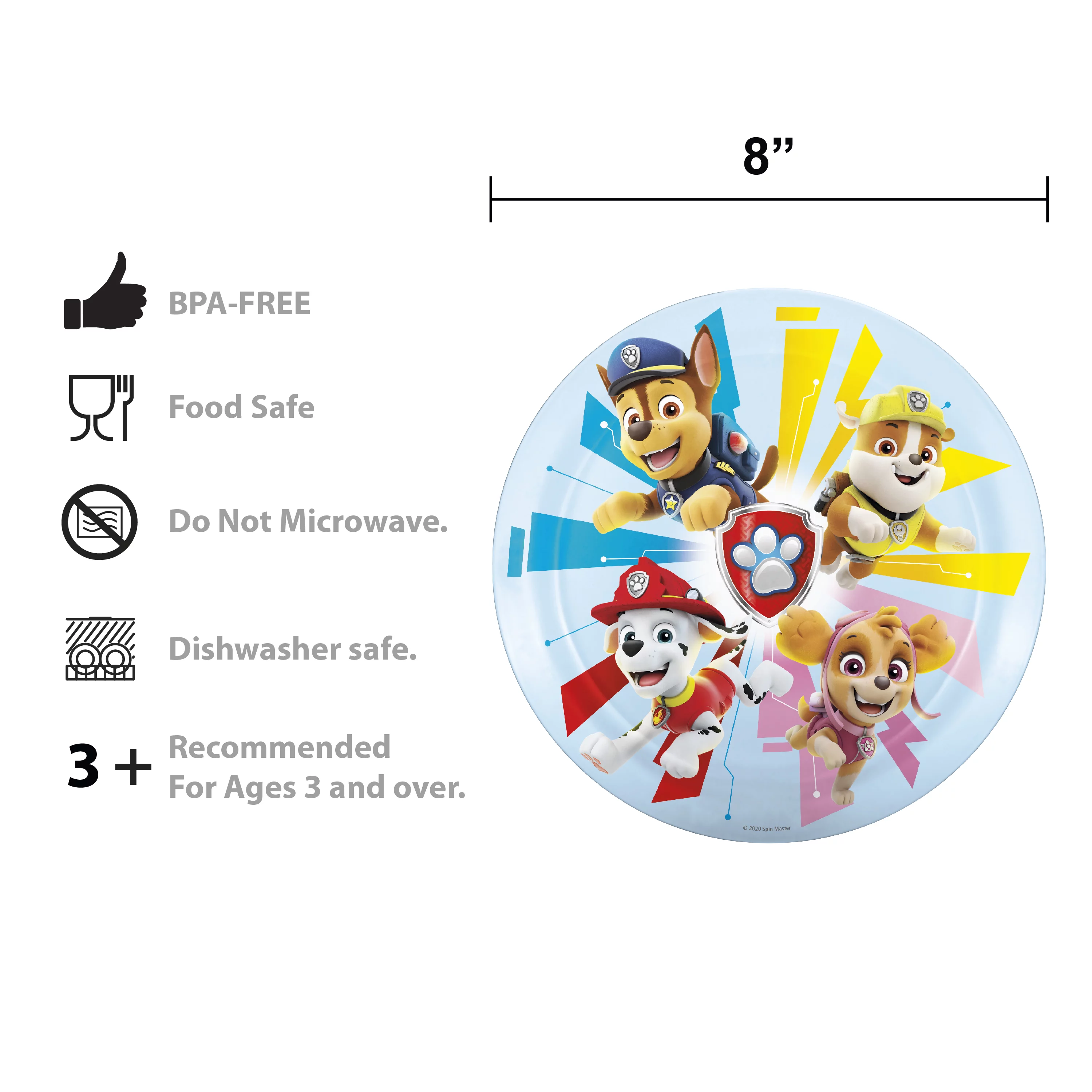 Zak Designs 6 pcs PAW Patrol Kids Dinnerware Set Melamine Stainless Steel Plate Bowl Tumbler Flatware Water Bottle, Marshall, Skye and Friends