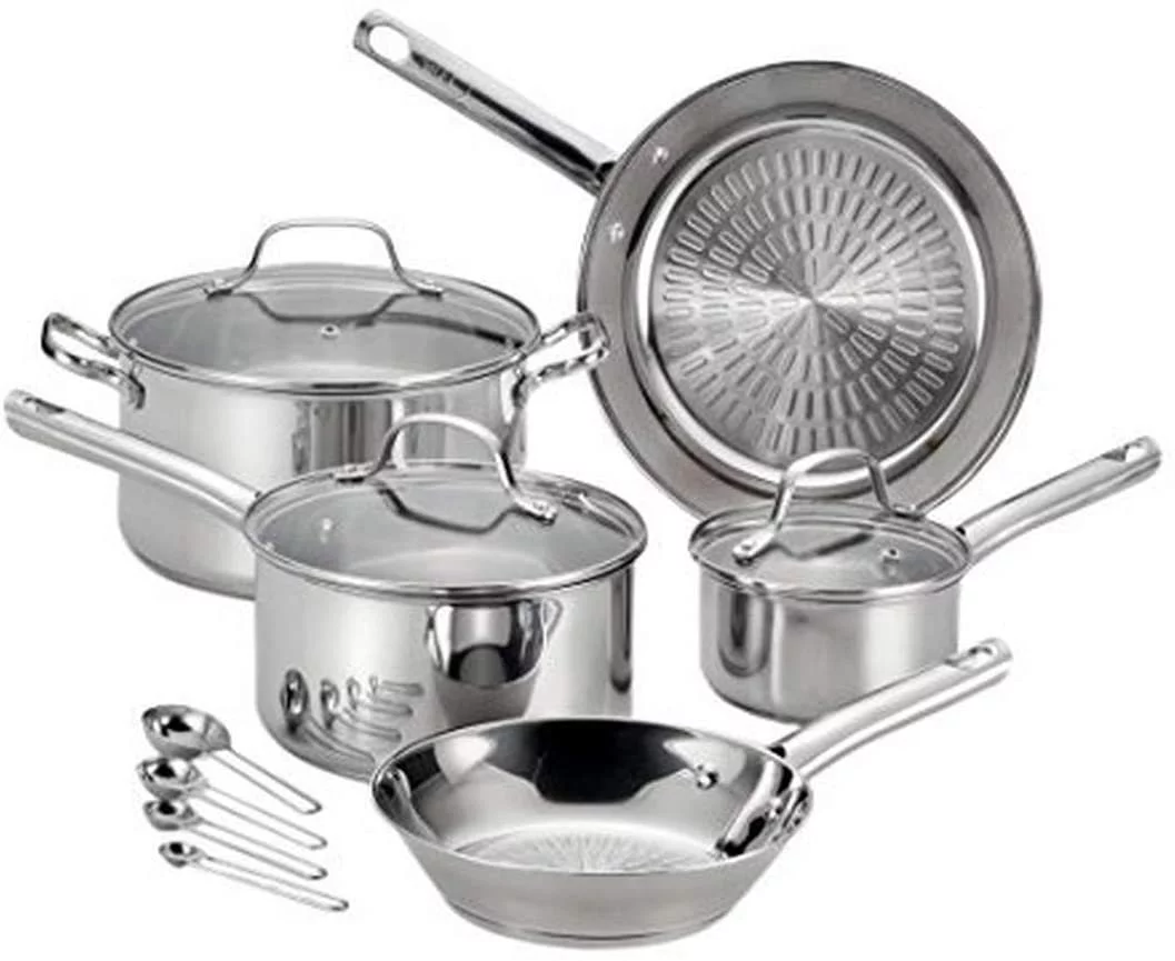 T-fal Pro E760SC Performa Stainless Steel Dishwasher Oven Safe Cookware Set, 12-Piece, Silver