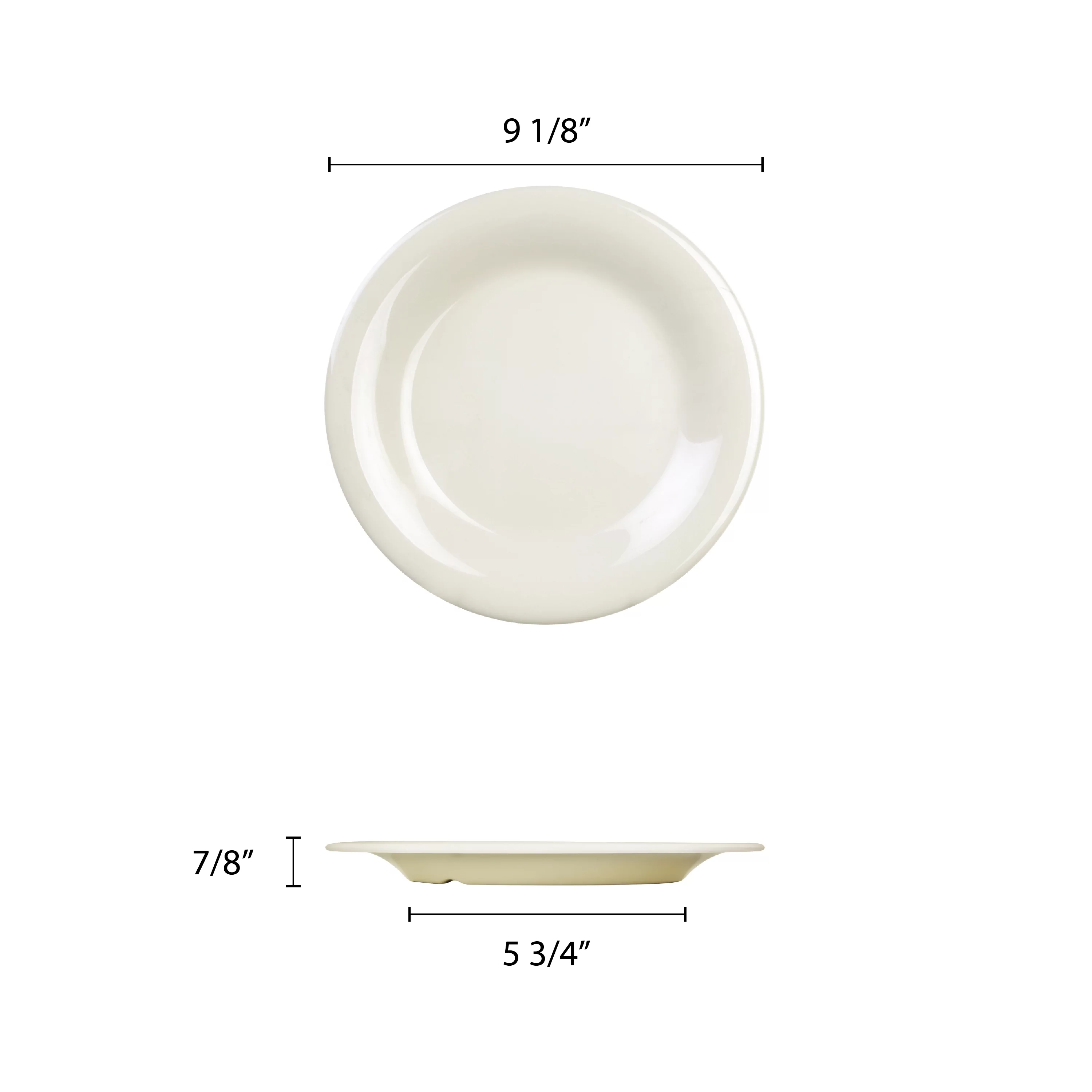 Excellante Color ivory melamine dinnerware collection 9 inch wide rim round plate, comes in dozen