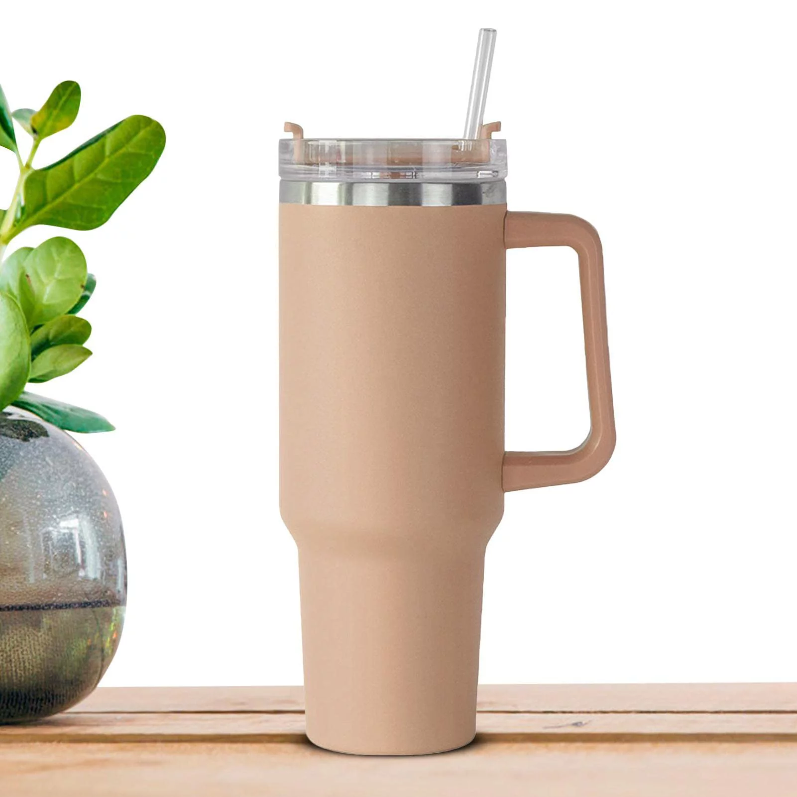 Stainless Steel Water Bottle | Stanleys Cup with Straw and Handle | Tumbler with Handle | Leak Proof Vacuum Insulated Water Bottle for Hot Iced Coffee-Camel