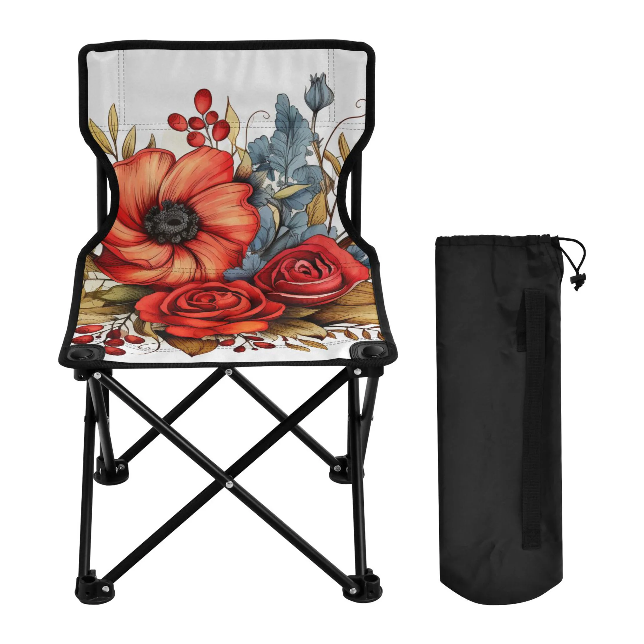 Roses Flowers Portable Camping Chair Outdoor Folding Beach Chair Fishing Chair Lawn Chair with Carry Bag Support to 220LBS