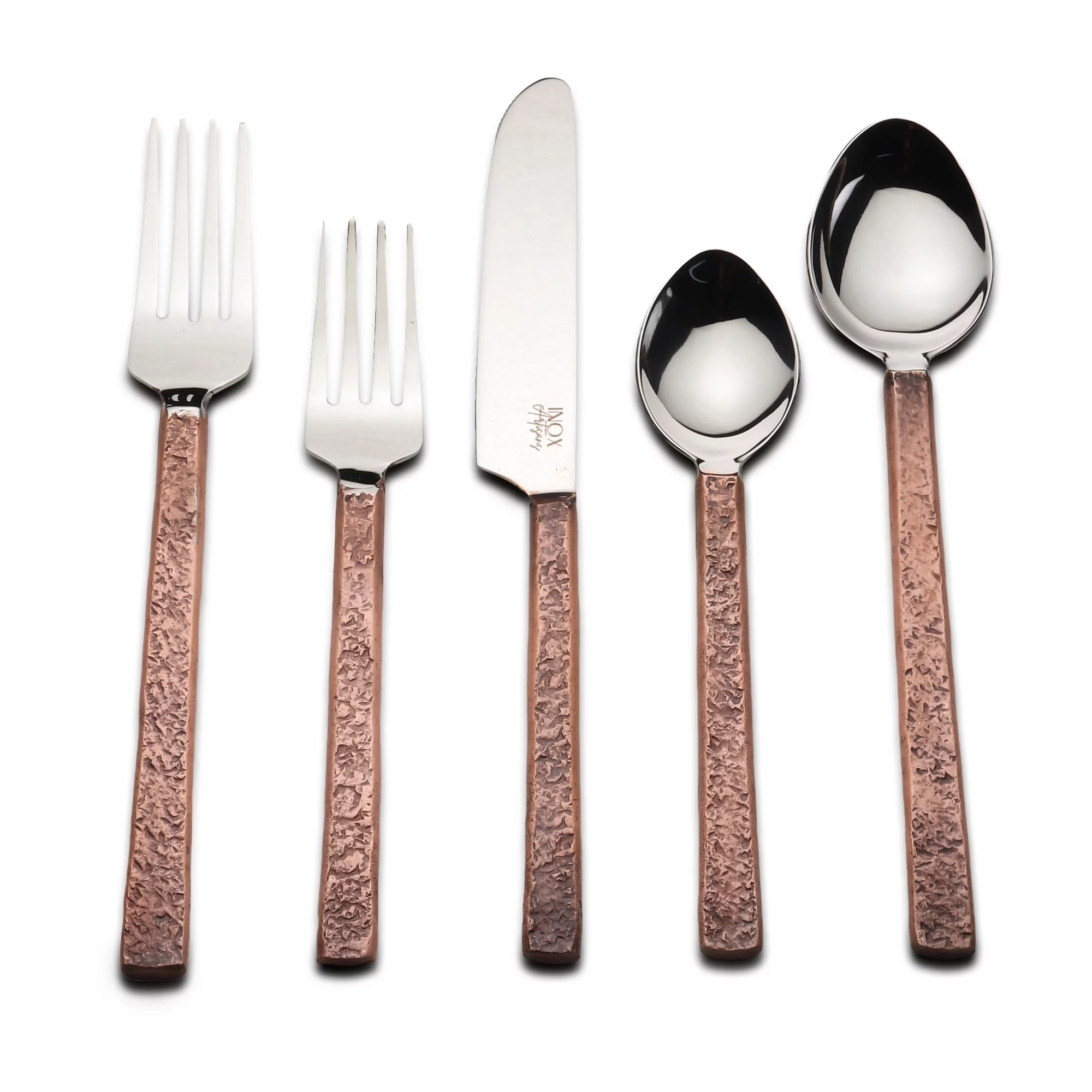 Urban Chiseled Antique Copper Flatware 5 Pcs. Set