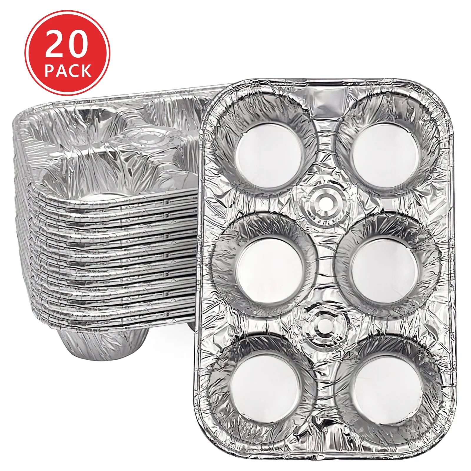 SONGLAM 20-Pack Disposable Foil Muffin Pans - Aluminum 6 Cup Baking Plates - Muffin Tins Cupcakes