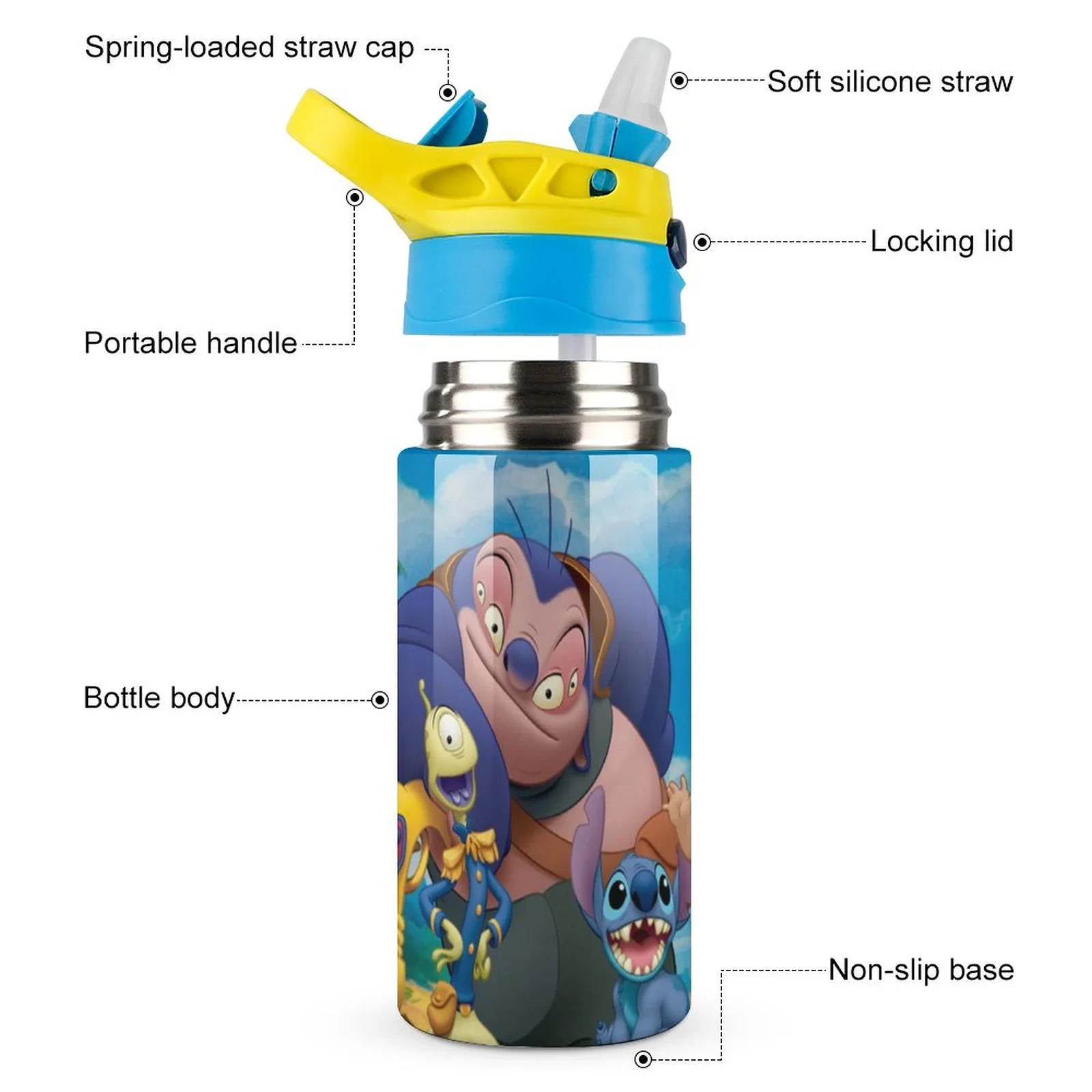 Stitch Cartoon Children's Water Bottle Vacuum Insulated Stainless Steel Cup With Straw Toddler Thermoses