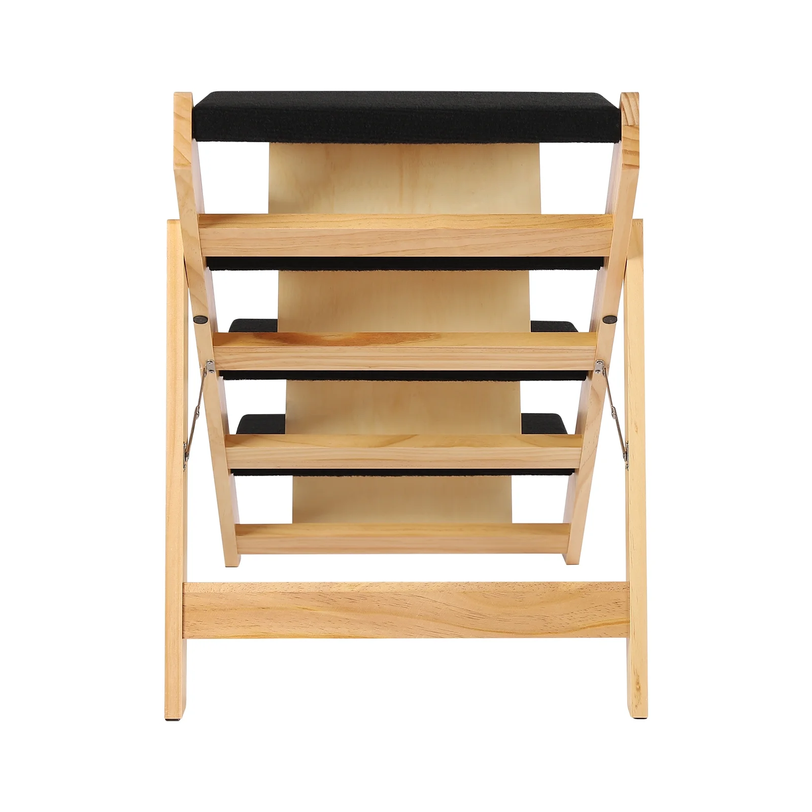 Oukaning Pet Stairs 2-in-1 Dog Ramp Cat Dog Stairs Foldable Pine Wood Natural + Black