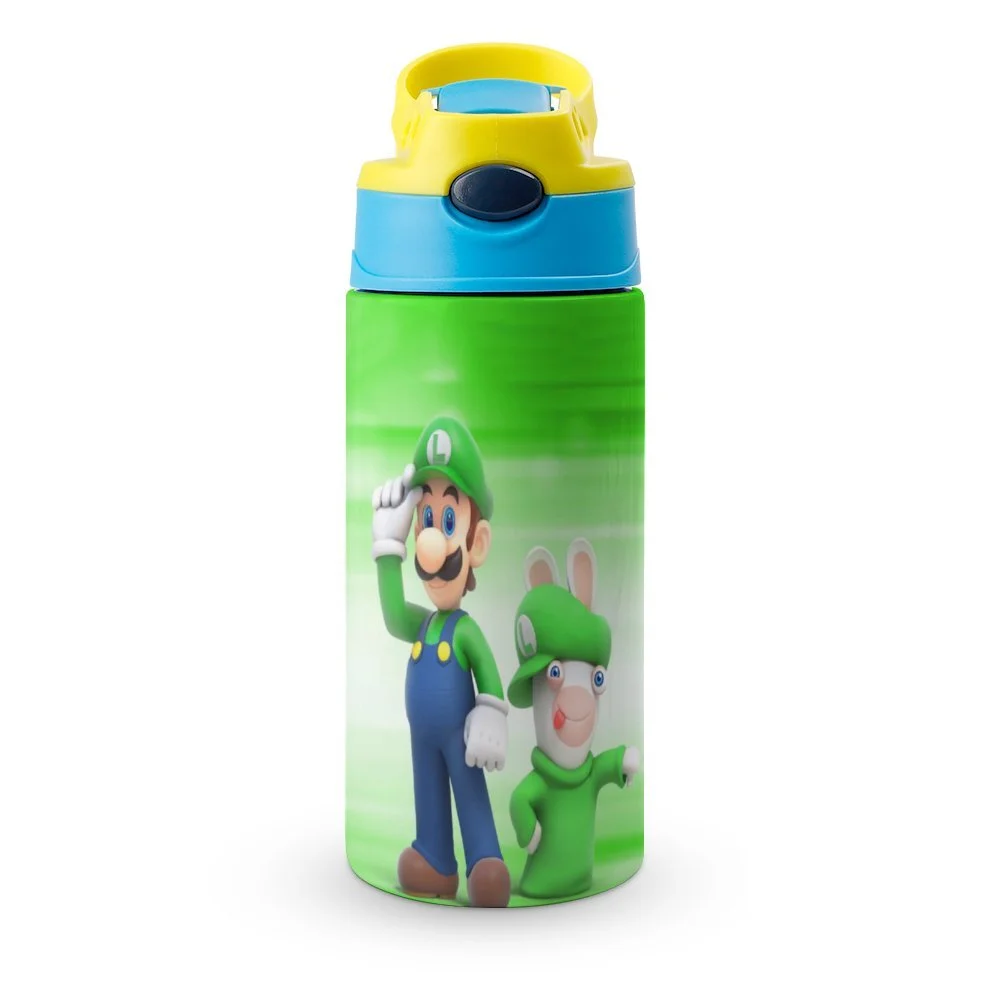 Luigi's Mansion Anime Kid's Insulated Water Bottle With Straw Vacuum Stainless Steel Cup Leak-Proof Children Toddler Thermoses