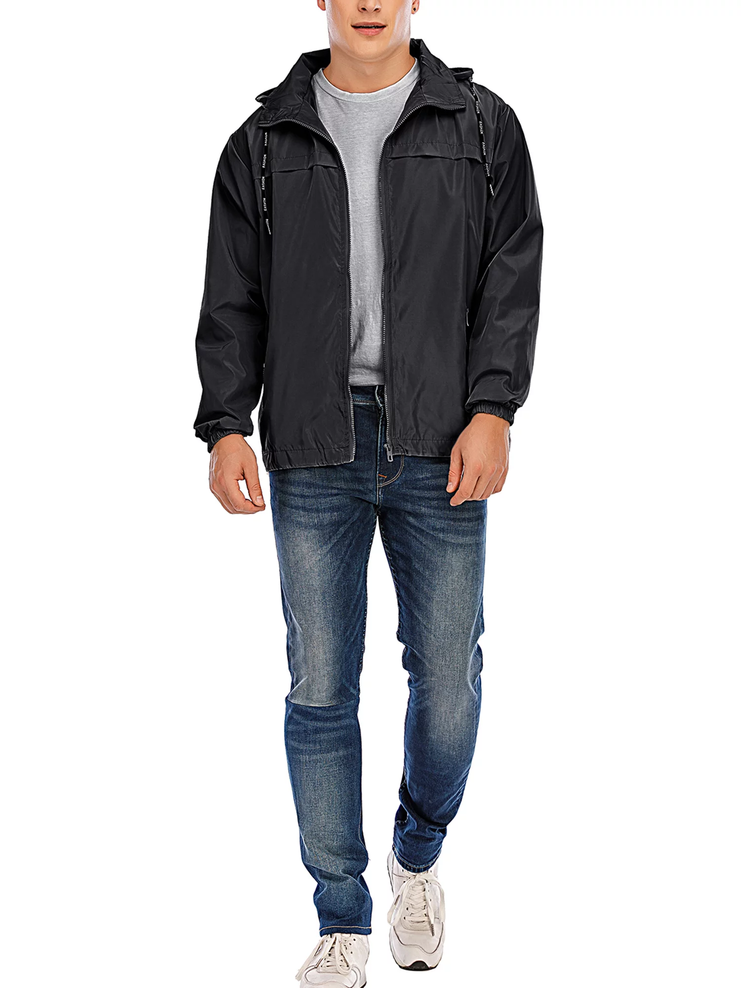 Youloveit Men Windbreaker Jacket, Lightweight Rain Board Jacket, Raincoat Windbreaker Hooded Active Outdoor Shell Jacket for Hiking Work, up to Size 3XL