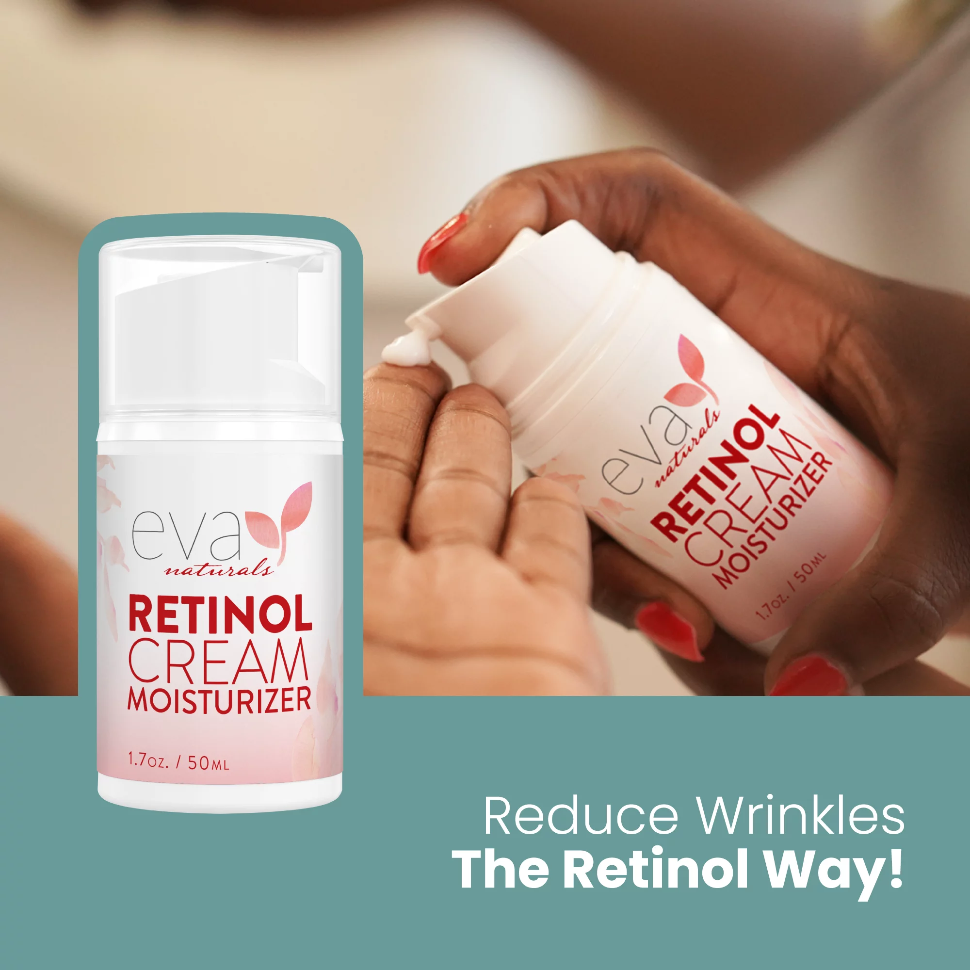 Eva Naturals Retinol Cream Moisturizer Anti-Wrinkles and Fine Lines (White) (1.7 oz)