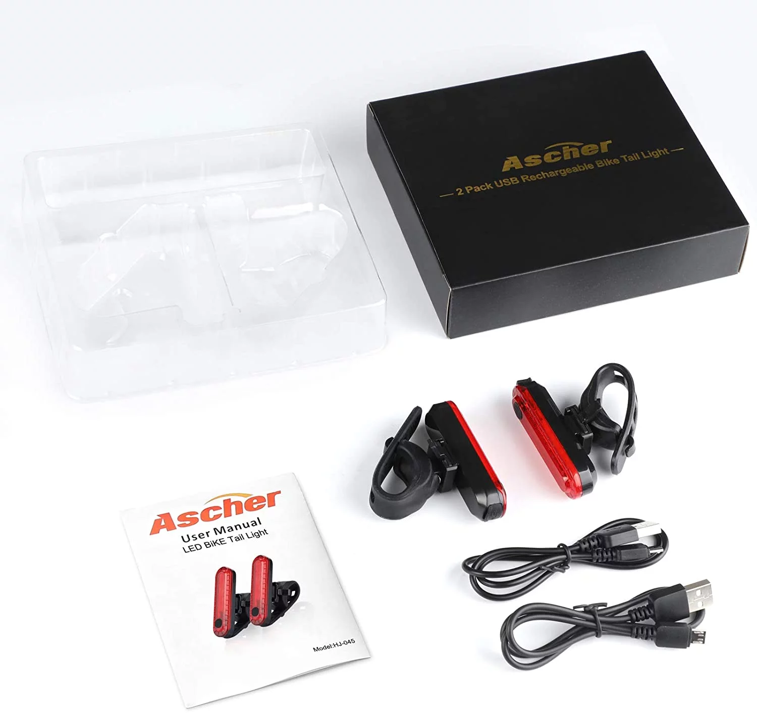 USB Rechargeable LED Bike Tail Light 2 Pack, Bright Bicycle Rear Cycling Safety Flashlight, 4 Light Mode Options, (2 USB Cables Included)