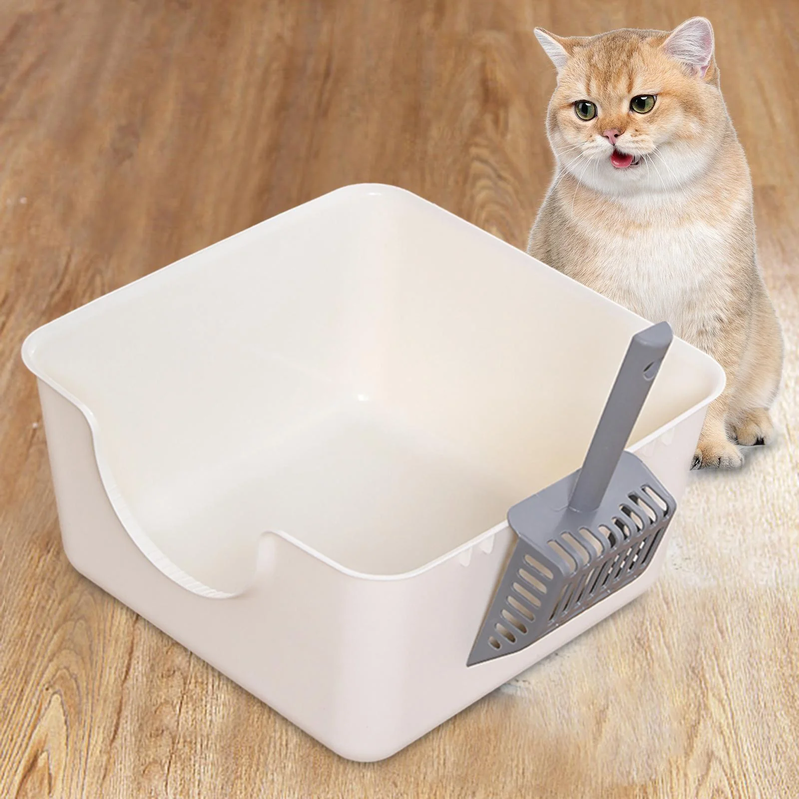 DOLITY Open Top Pet Litter Tray Anti Splashing with Cat Litter er Cat White