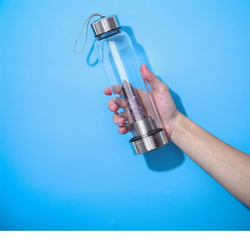 Natural Crystal Point Wand Quartz Crystal Water Bottle