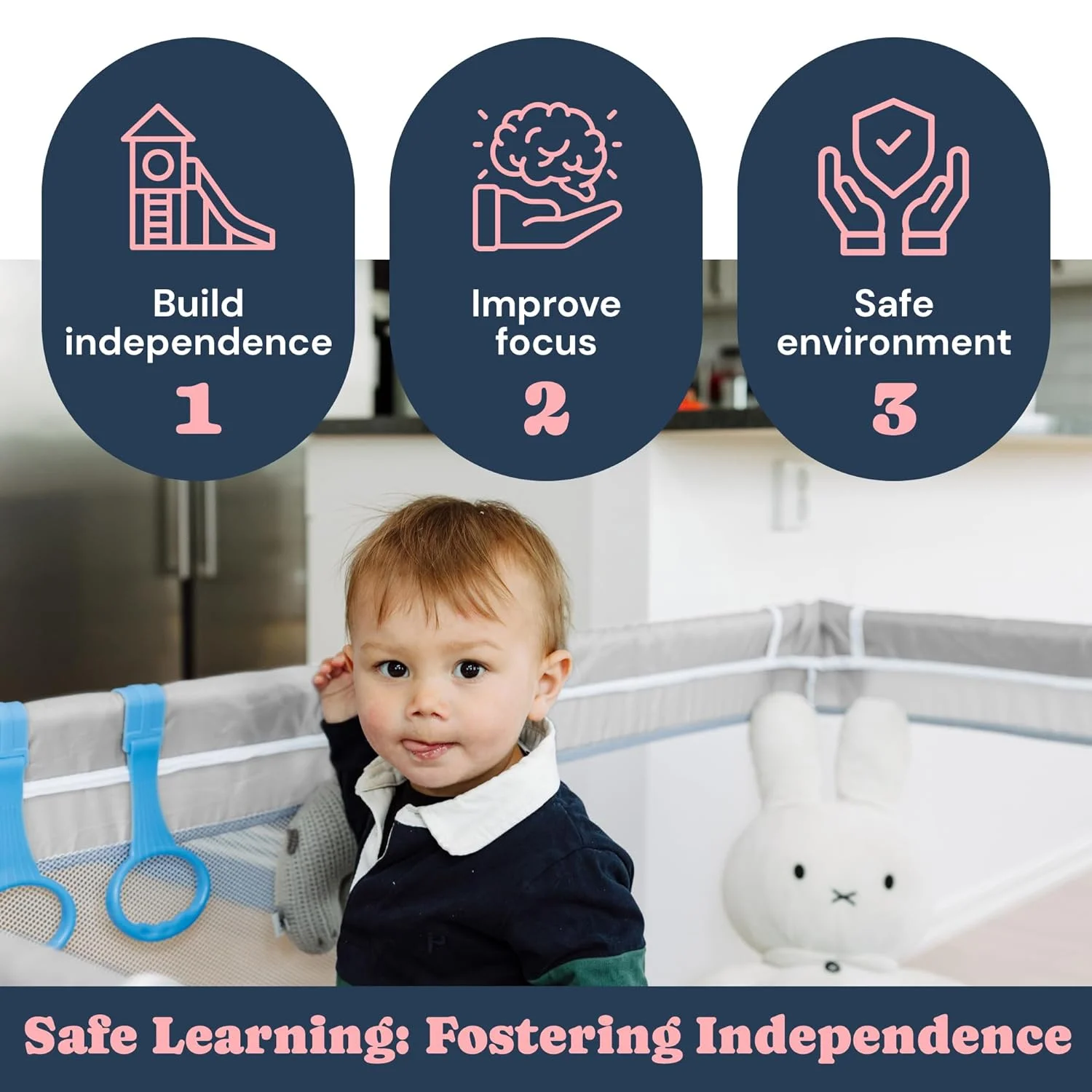 Baby Playpen for Boys and Girls, 50inch Baby Playard with Storage Bag, Easy Assembled Fence, Gray