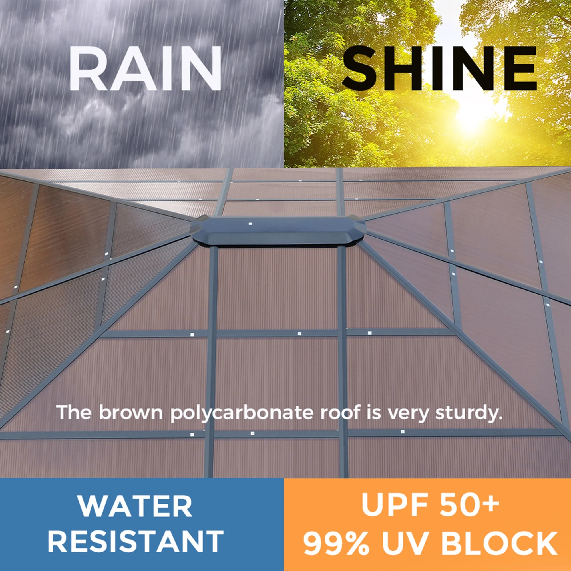 12 ft. x 10 ft. Outdoor Aluminum Gazebo with Polycarbonate Hardtop and Mosquito Netting for Lawn, Backyard