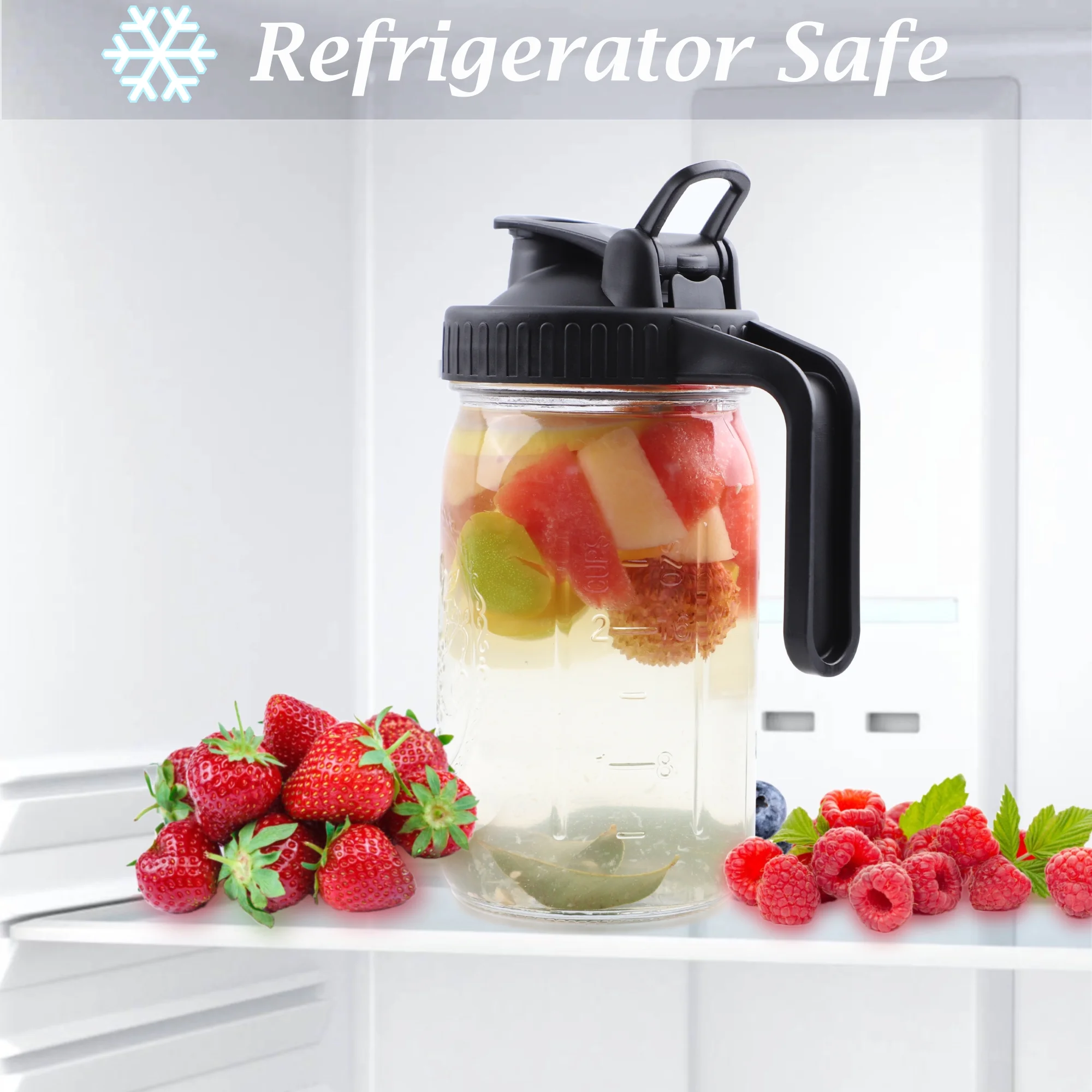 Wide Mouth Mason Jar Pitcher 32 OZ With Pour Spout And Handle Airtight Leak-proof Glass Pitcher With Flip Lids For Iced Tea, Milk, Lemonade