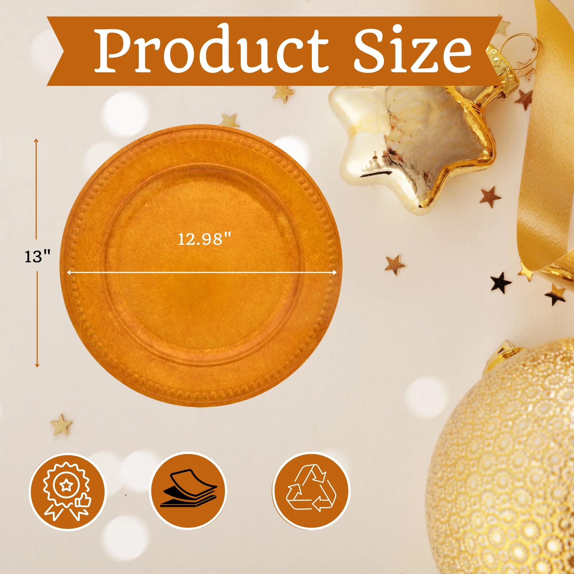 Antique Gold Plastic Charger Plates with Beaded Rims 13in Round Plastic Service Plate for Home Dinner Party Weddings Christmas New year Holiday Party Tables Decor Set of 12 & CUSTOM Storage Carrier