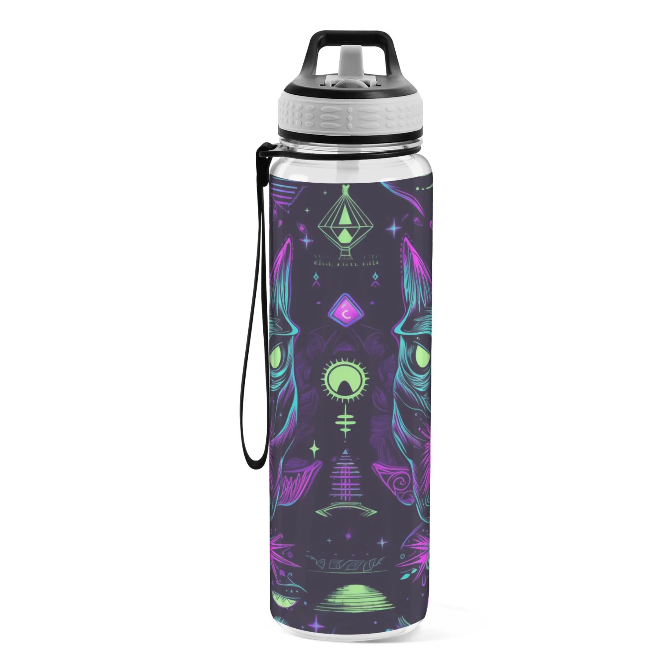 Devil Magic Bohomia 32oz Sports Water Bottles Leakproof Tritan Bottle with Straw BPA Free Clear Bottle for Fitness Gym Outdoor Cycling